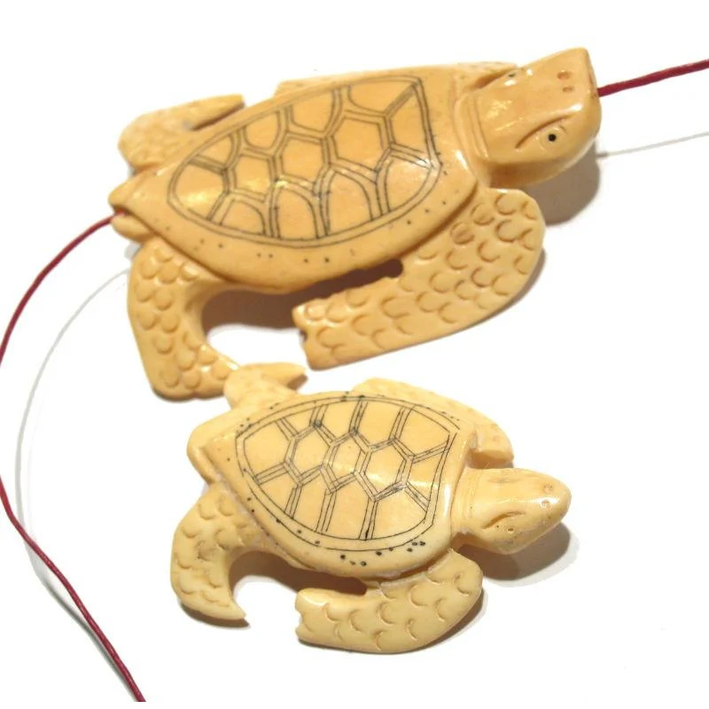 "Longevity" Tortoise Hand Carved Cow Bone Pendant - Image 2