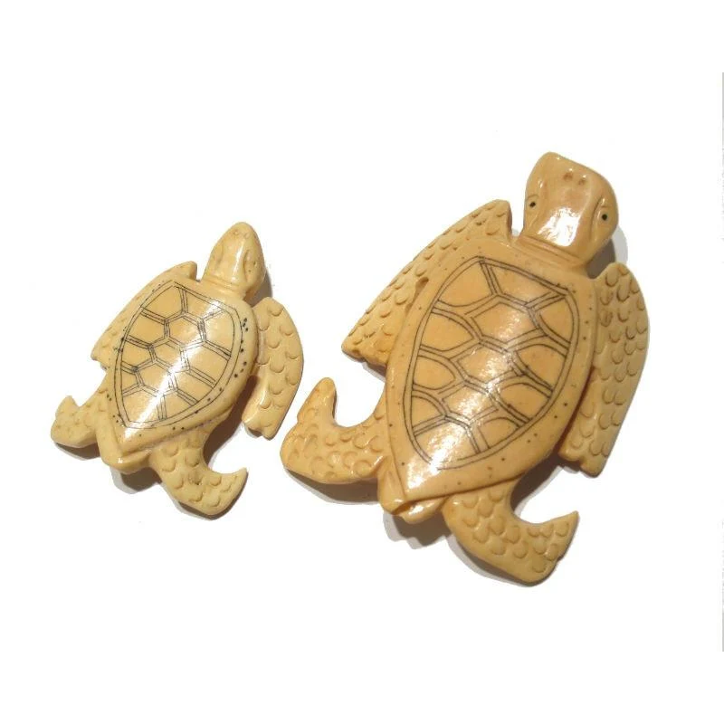 "Longevity" Tortoise Hand Carved Cow Bone Pendant - Image 3