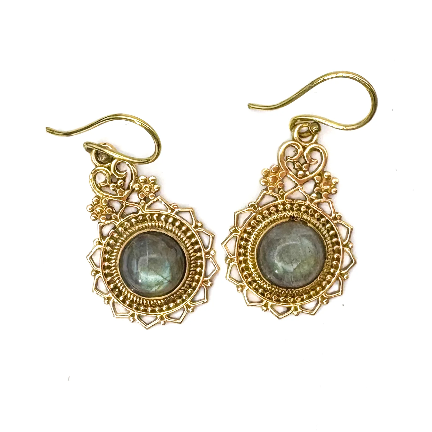 Lotus Heart Labradorite Brass Earrings - Image 2