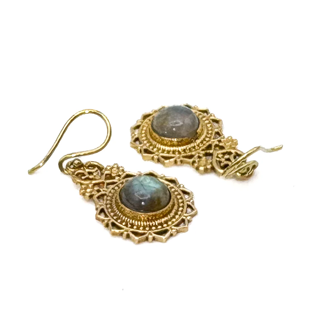 Lotus Heart Labradorite Brass Earrings - Image 4