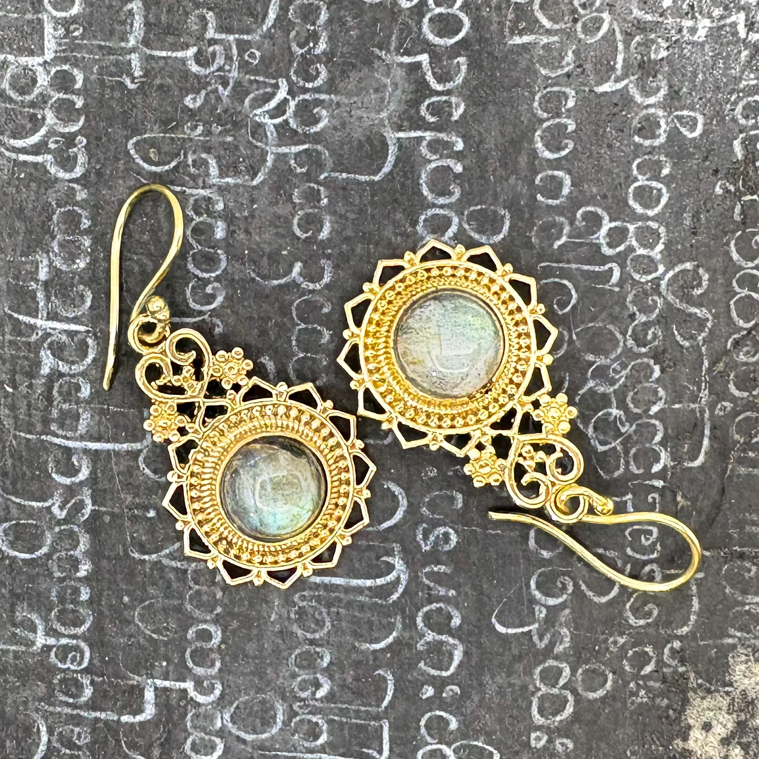Lotus Heart Labradorite Brass Earrings - Image 6
