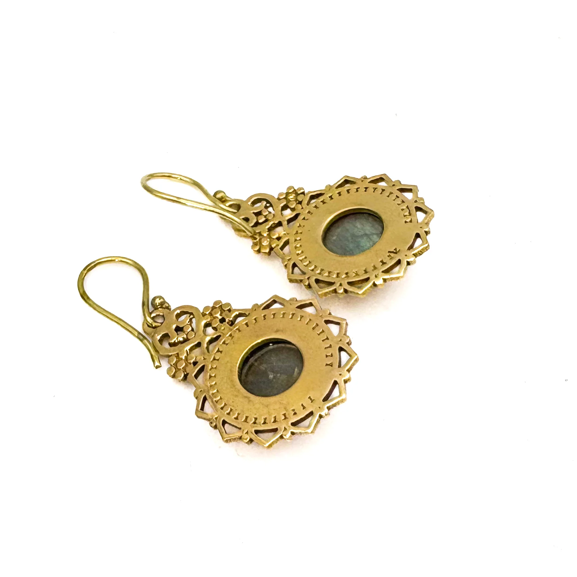 Lotus Heart Labradorite Brass Earrings - Image 7