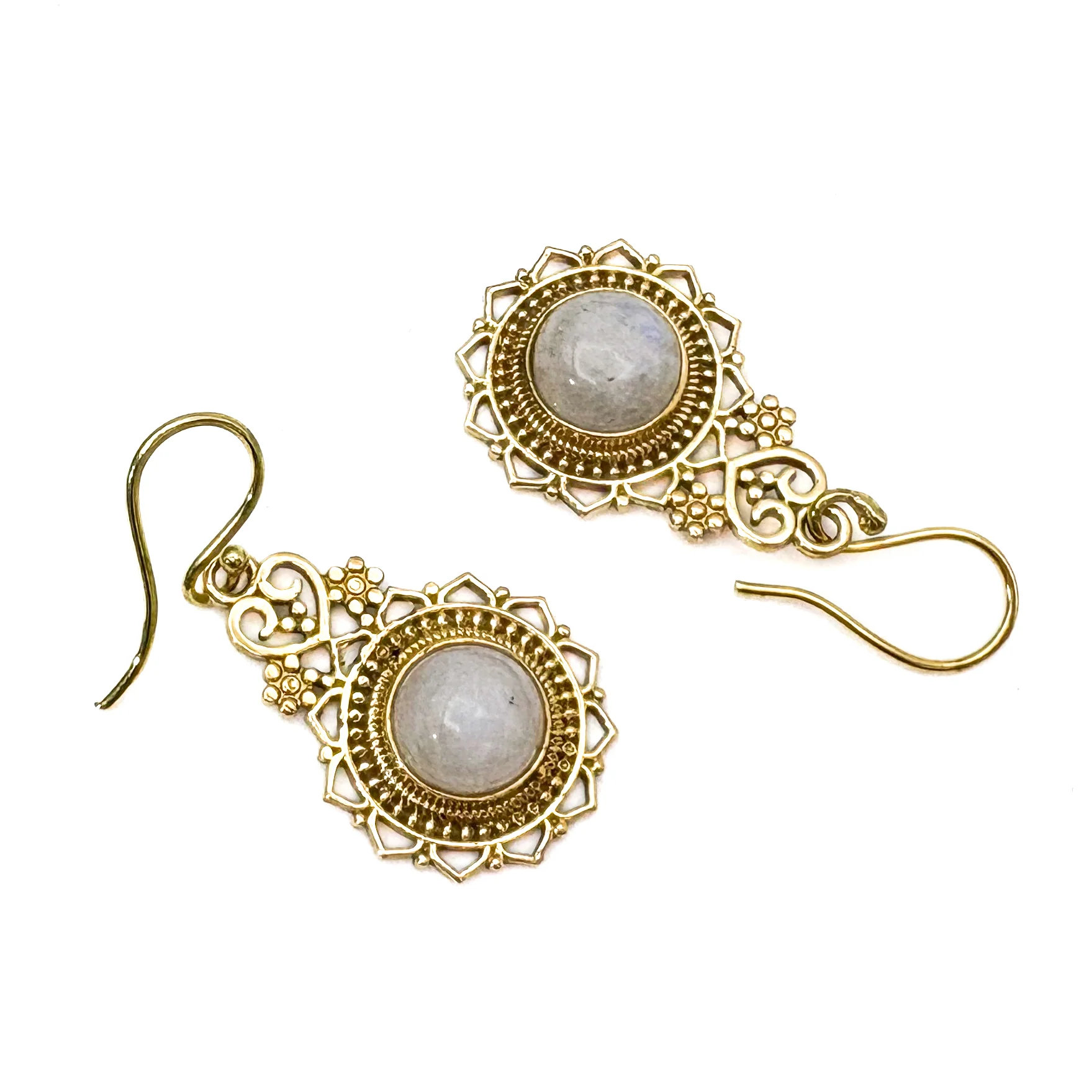 Lotus Heart Moonstone Brass Earrings - Image 2