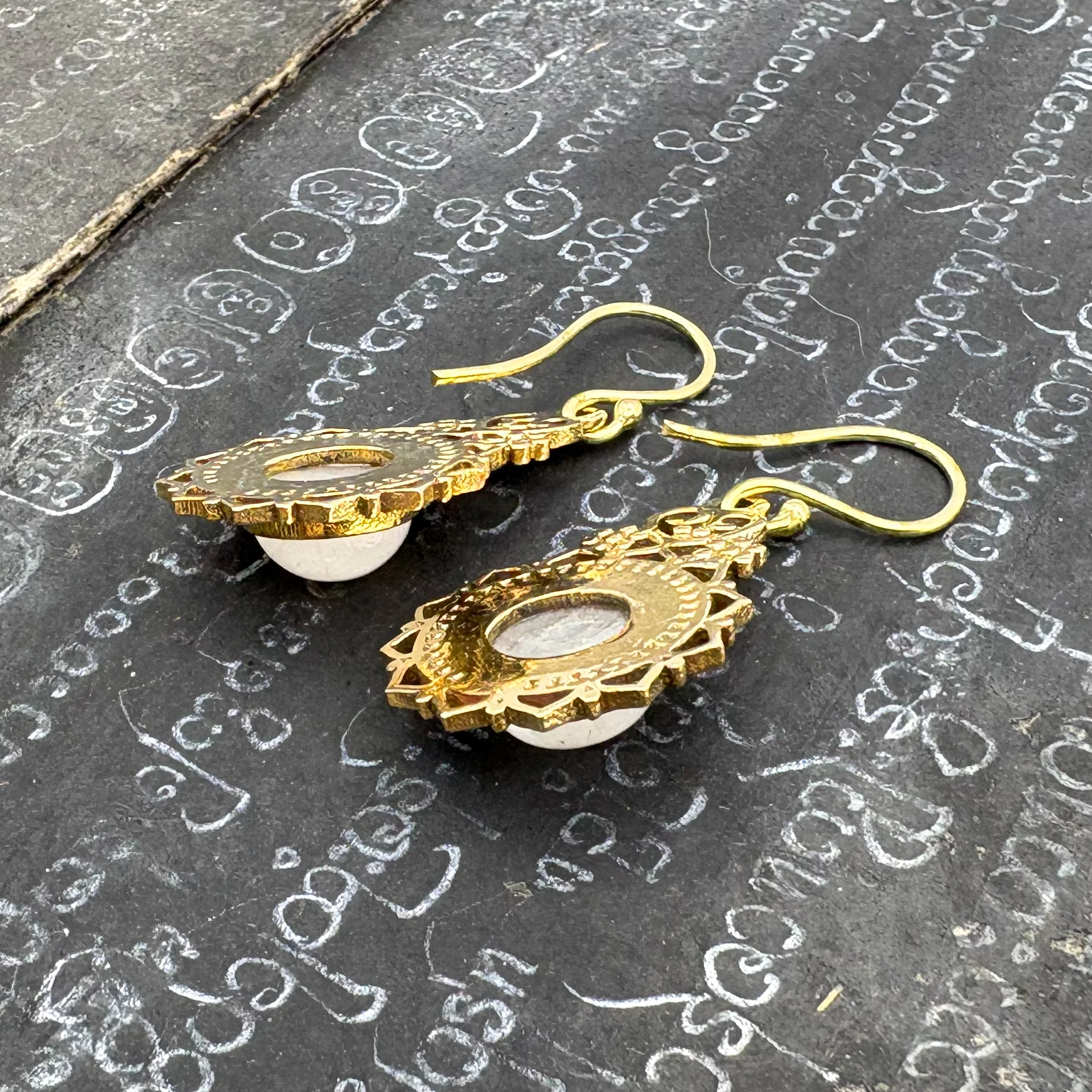 Lotus Heart Moonstone Brass Earrings - Image 3