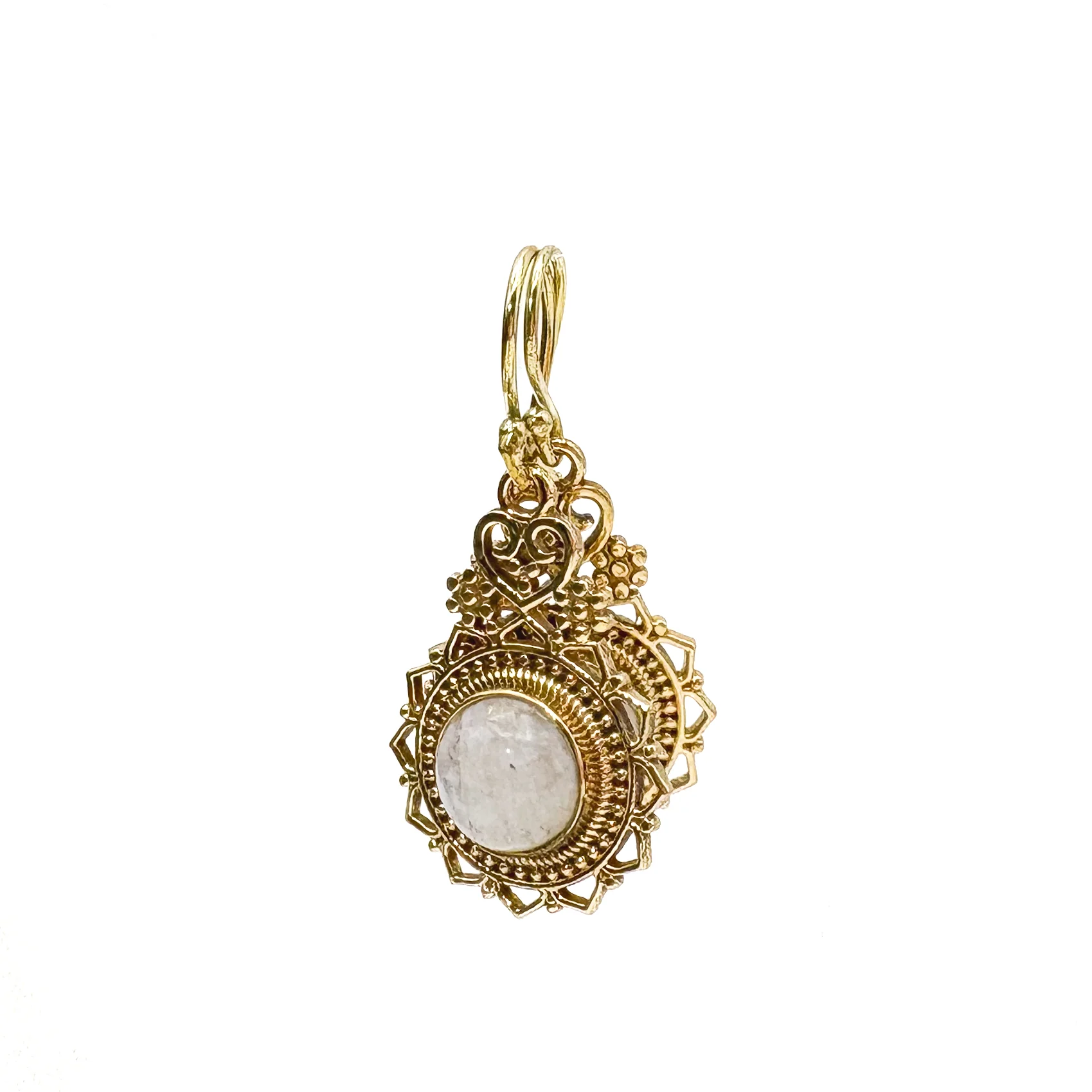 Lotus Heart Moonstone Brass Earrings - Image 4