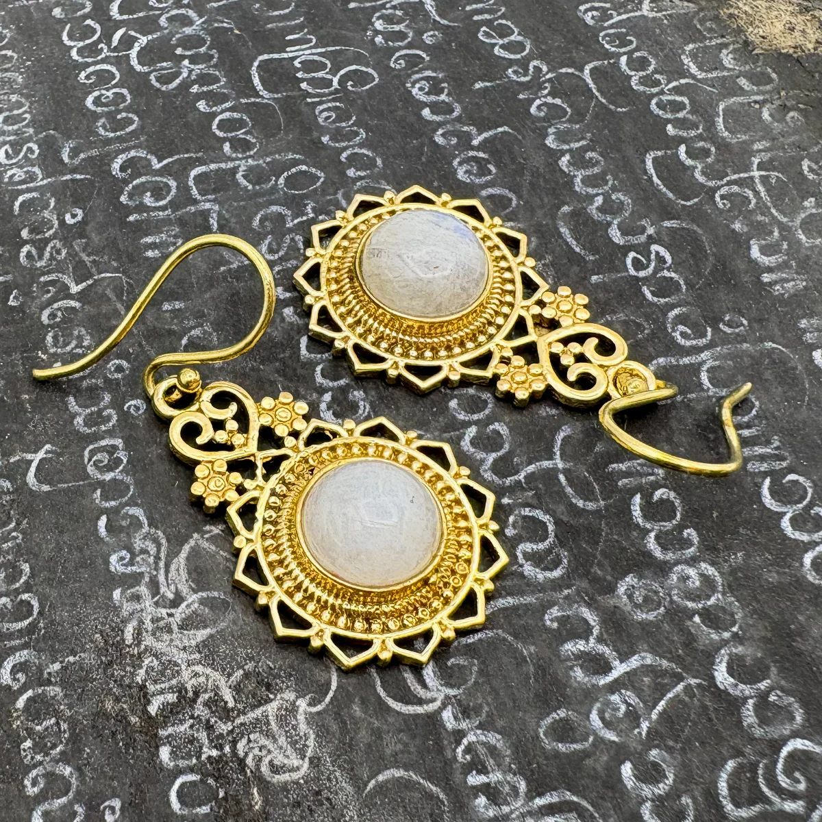 Lotus Heart Moonstone Brass Earrings - Image 5