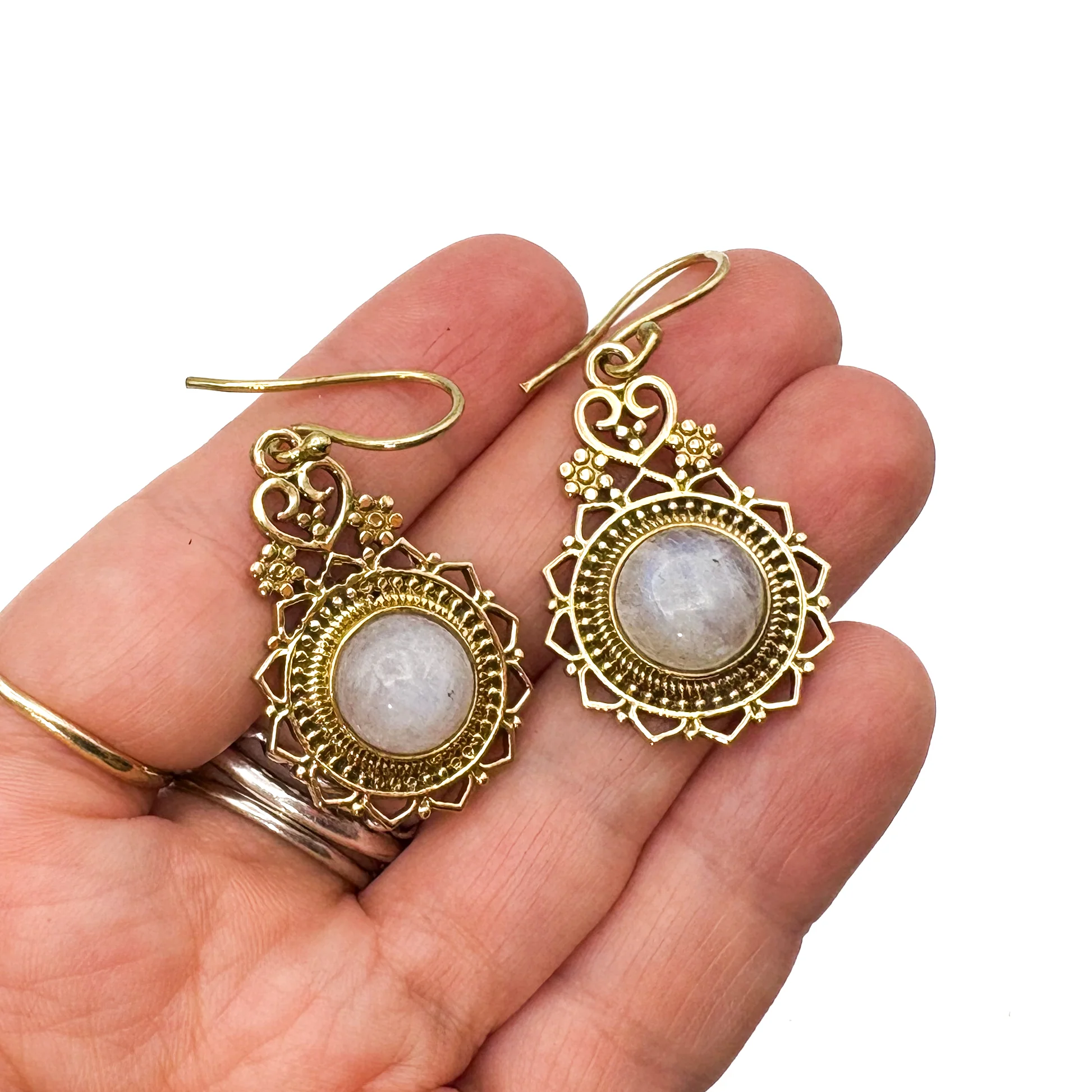 Lotus Heart Moonstone Brass Earrings - Image 6