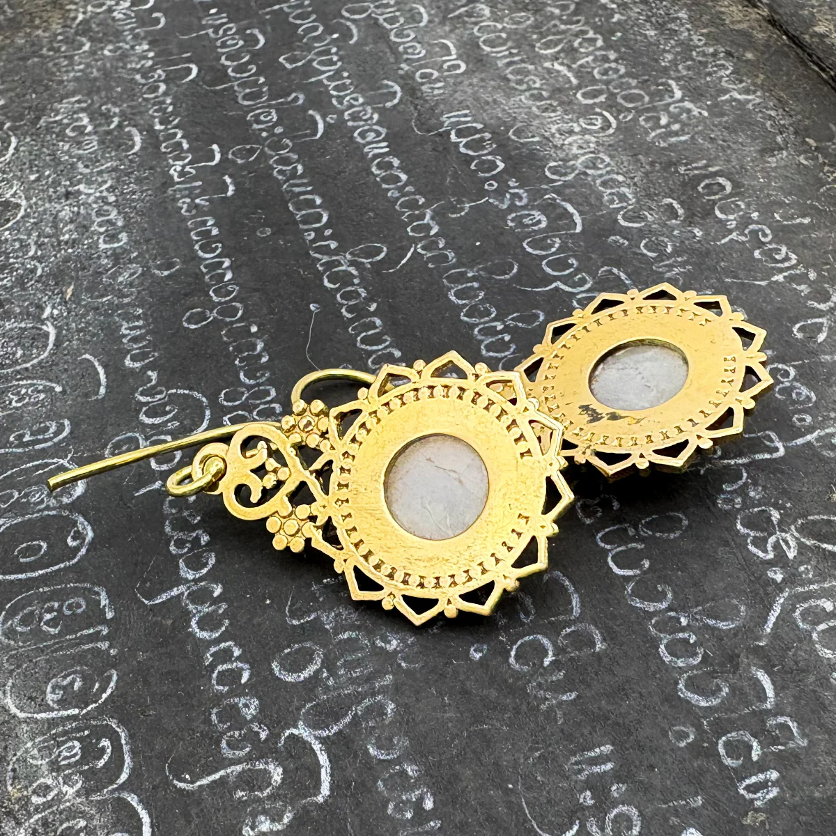 Lotus Heart Moonstone Brass Earrings - Image 7