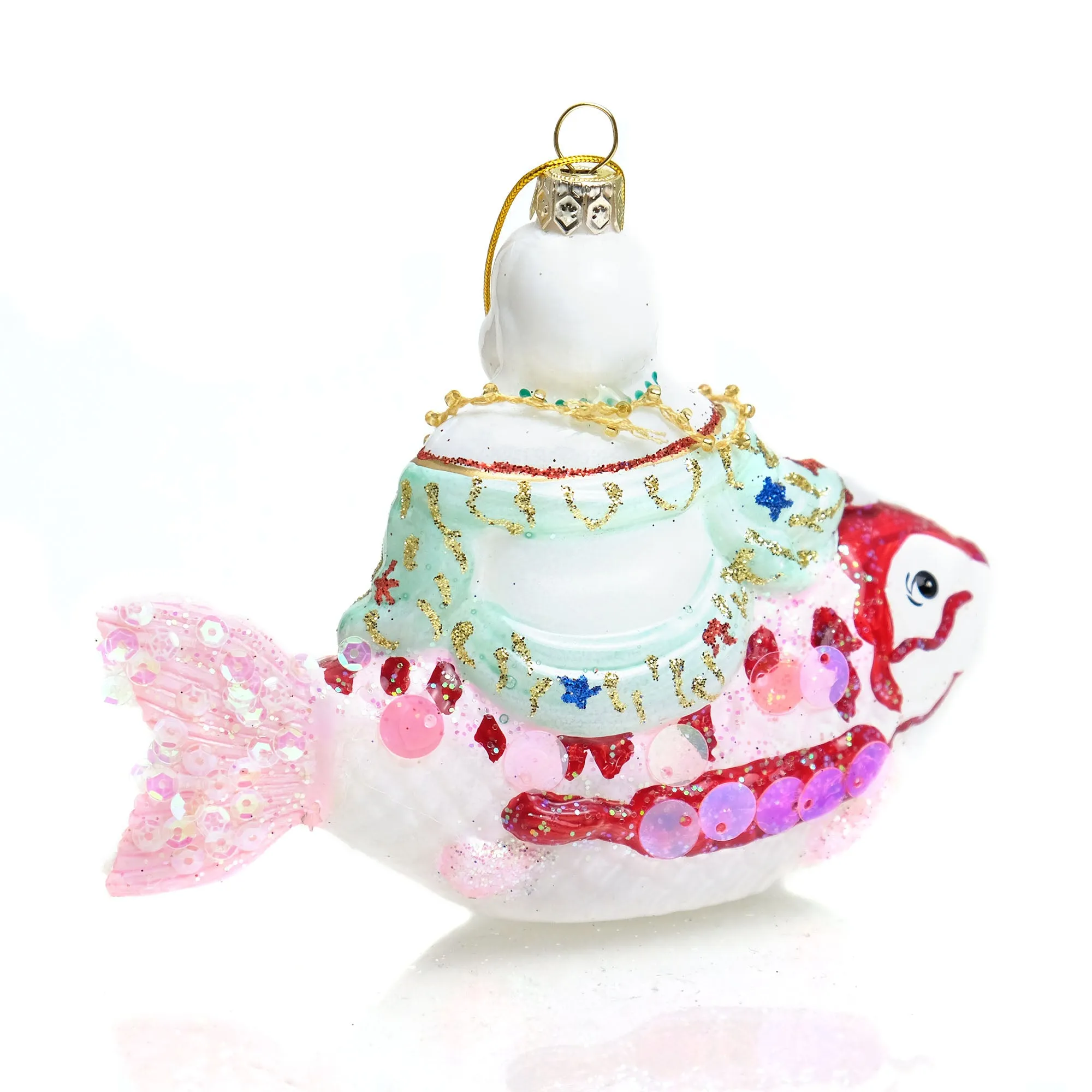 Lucky Fat Buddha Abundance Fish Glass Ornament - Image 3