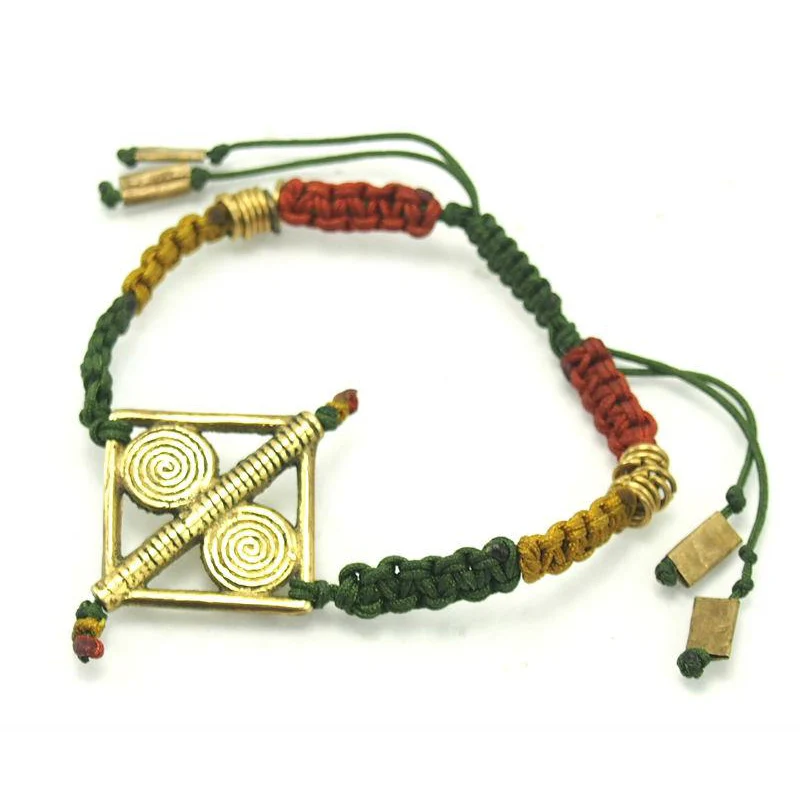 Macrame Adjustable Bracelet with Baoule Style Cast Brass Bead - Image 2