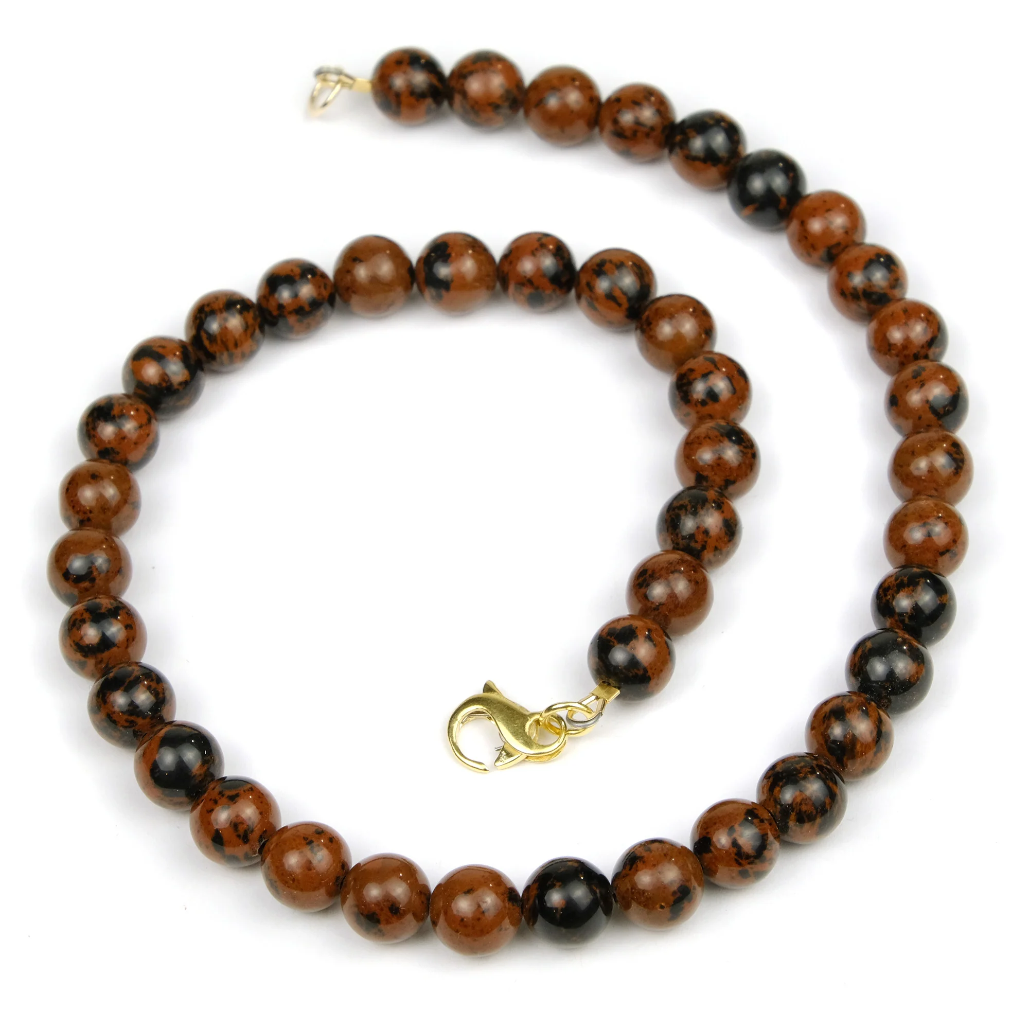 Mahogany Obsidian 8mm Smooth Rounds Necklace with Gold Filled Fancy Lobster Clasp - Image 3