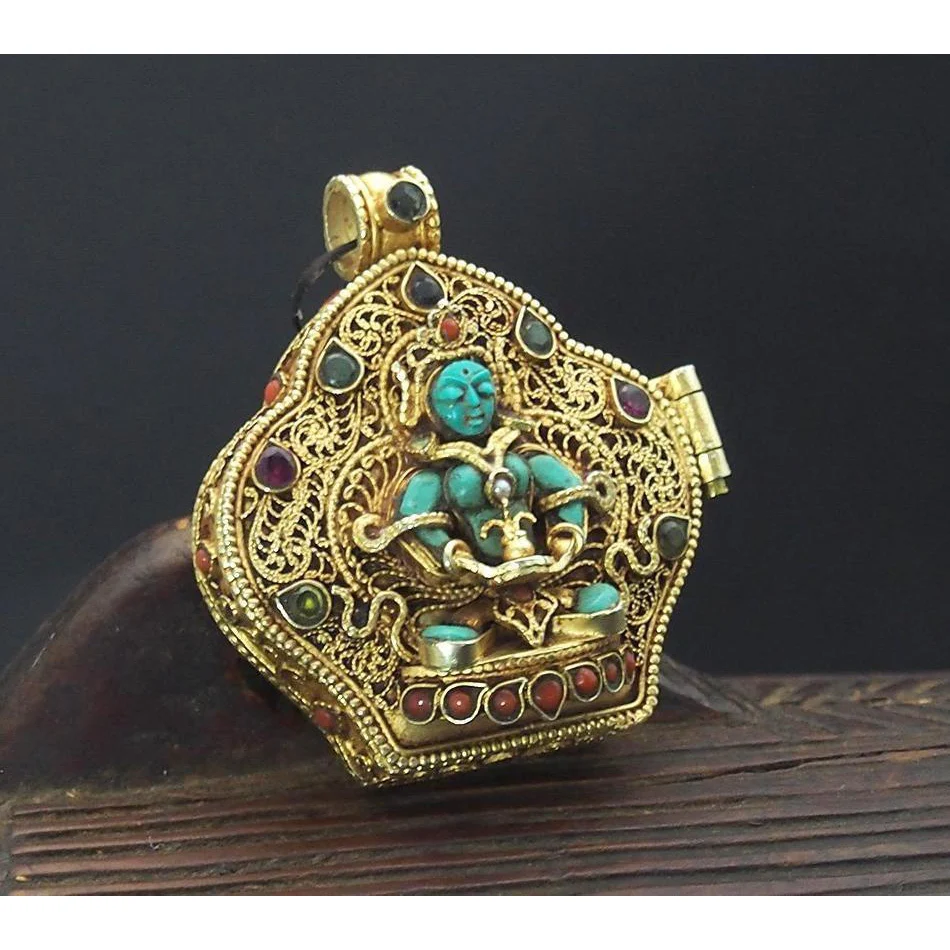 Manjushri and Buddha Amitayus Gold Plated Sterling Silver Gao Shrine Box Pendant - Image 3