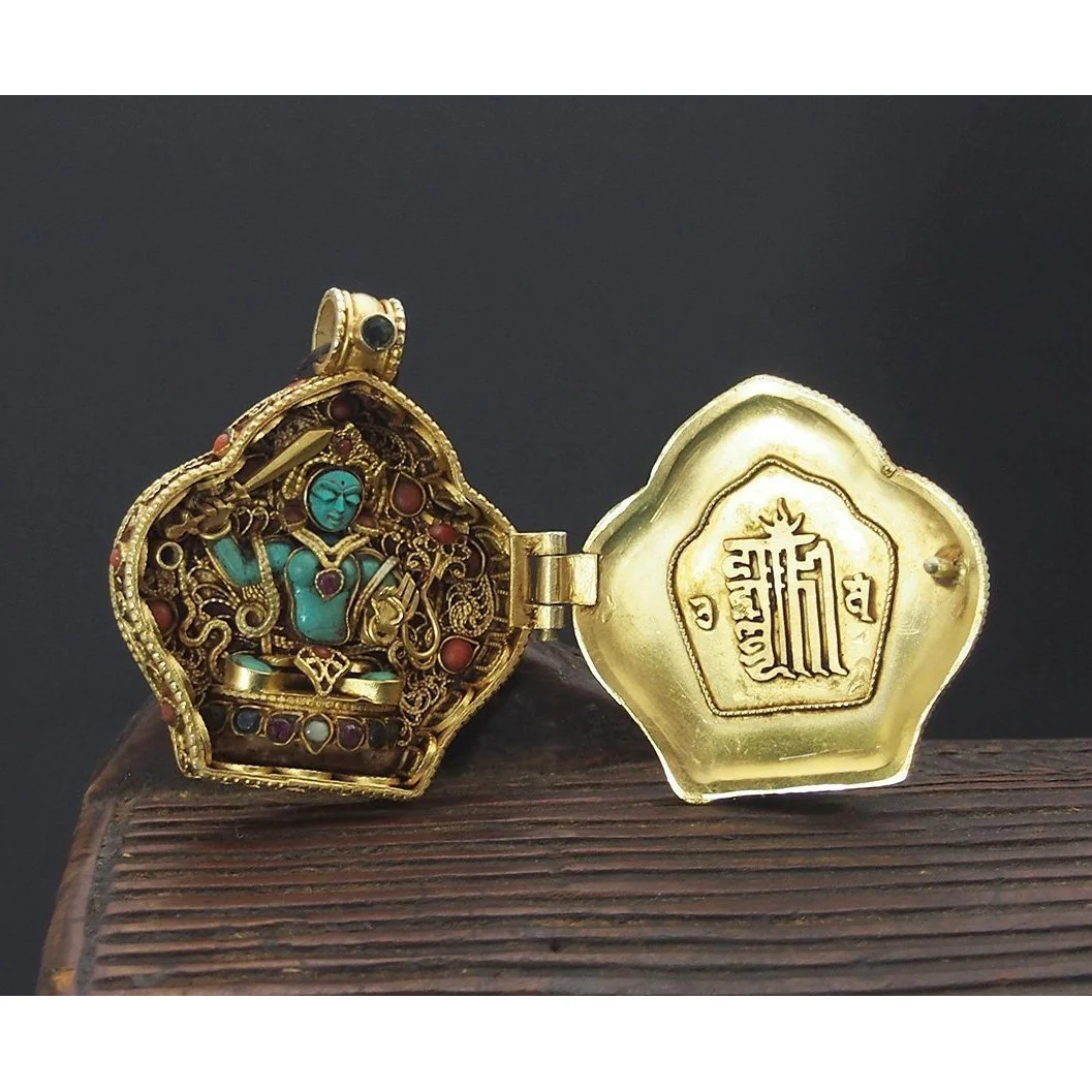 Manjushri and Buddha Amitayus Gold Plated Sterling Silver Gao Shrine Box Pendant - Image 5