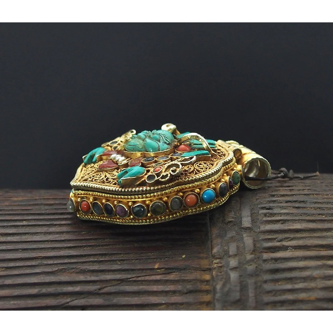 Manjushri and Yamantaka Gold Plated Sterling Silver Gao Shrine Box Pendant - Image 4