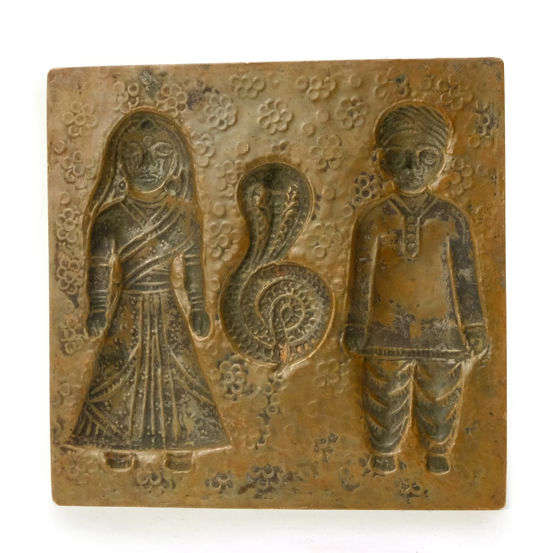 Marriage / Fertility Tribal Hindu Holy Ritual Yantra Rare Copper Hand Embossed Plaque #6 - Image 3