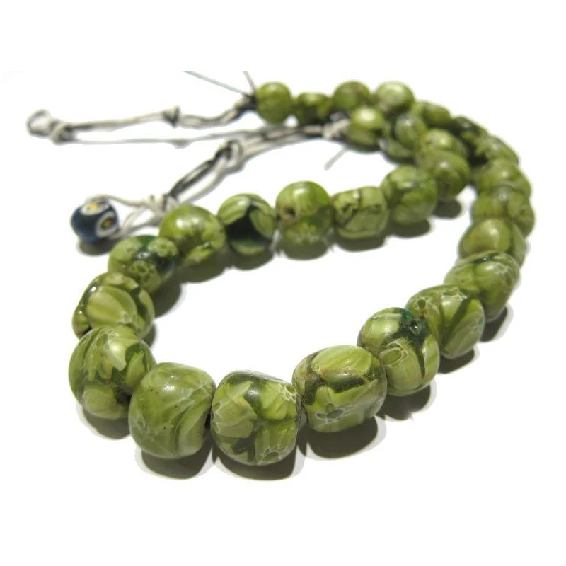 "Marvelous Marbles" Green Scrabble Glass Bead Strand / Necklace - Image 2