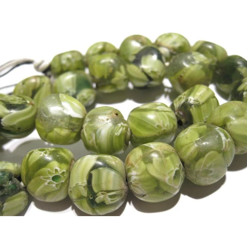 "Marvelous Marbles" Green Scrabble Glass Bead Strand / Necklace - Image 3