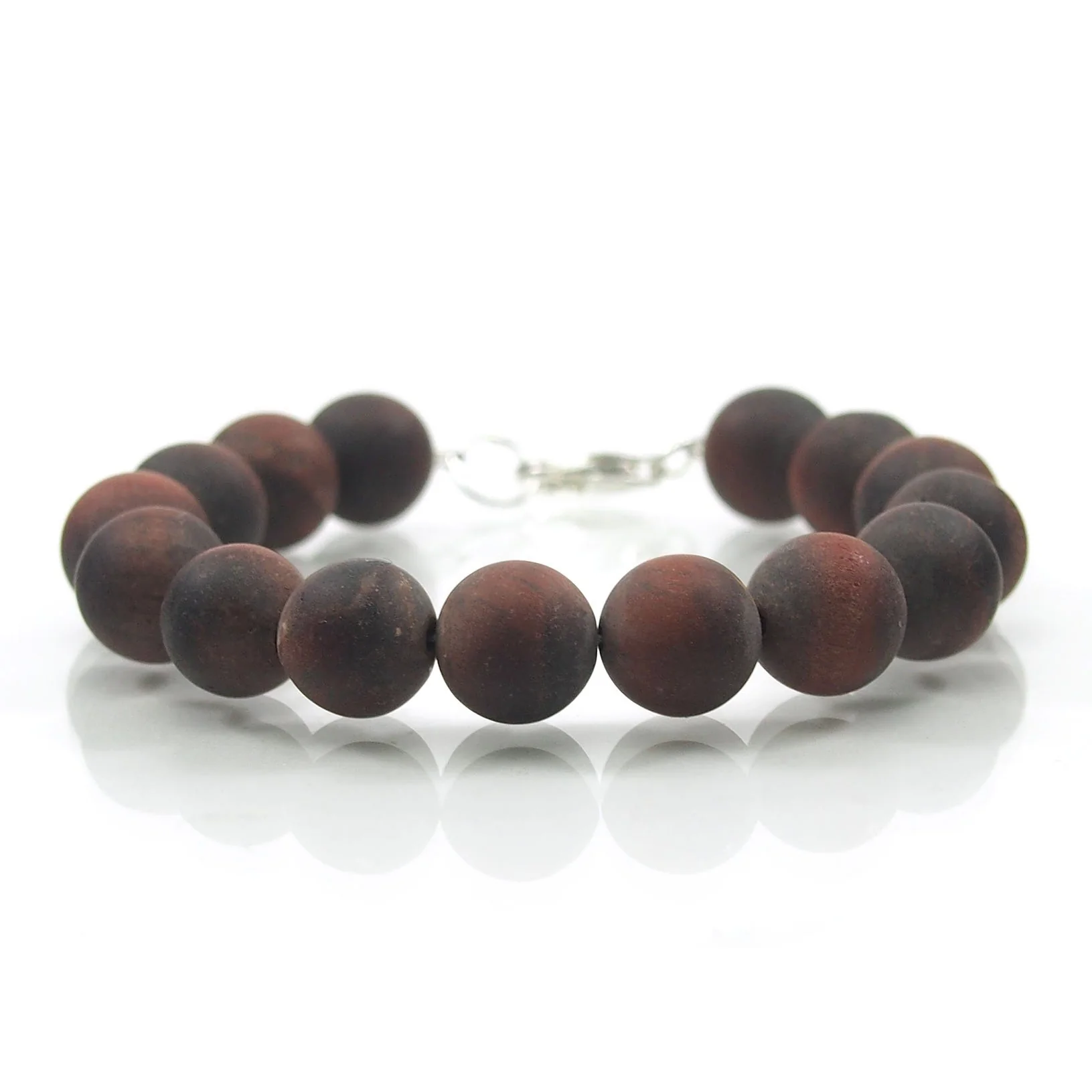 Matte Red Tiger's Eye 10mm Smooth Round Bracelet with Sterling Silver Trigger Clasp - Image 2