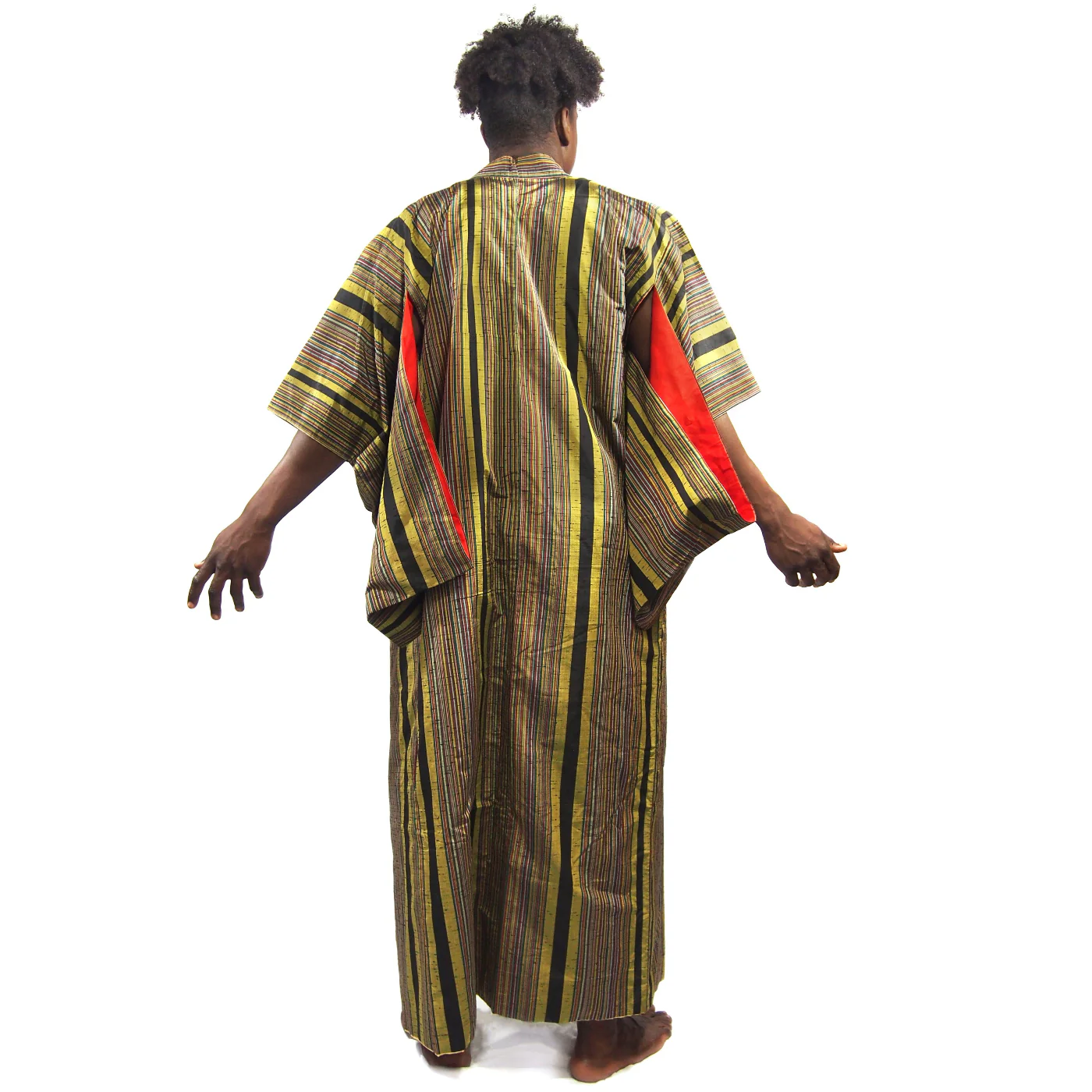 Vintage Yellow Stripe Silk Full Length Kimono 5 - Image 5