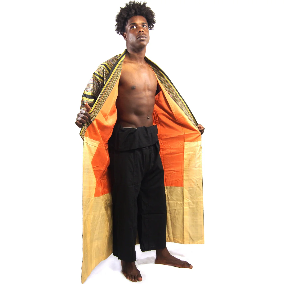 Vintage Yellow Stripe Silk Full Length Kimono 5 - Image 6