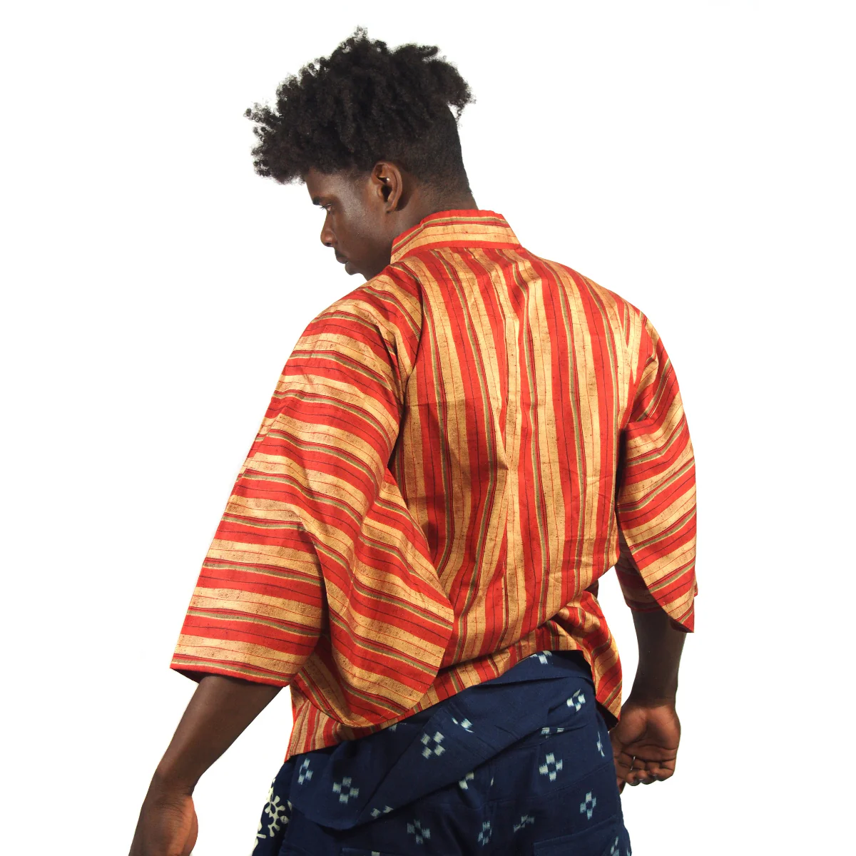 Vintage Brilliant Red/ Orange Stripe Silk 1/2 Length Kimono 6 - Image 3