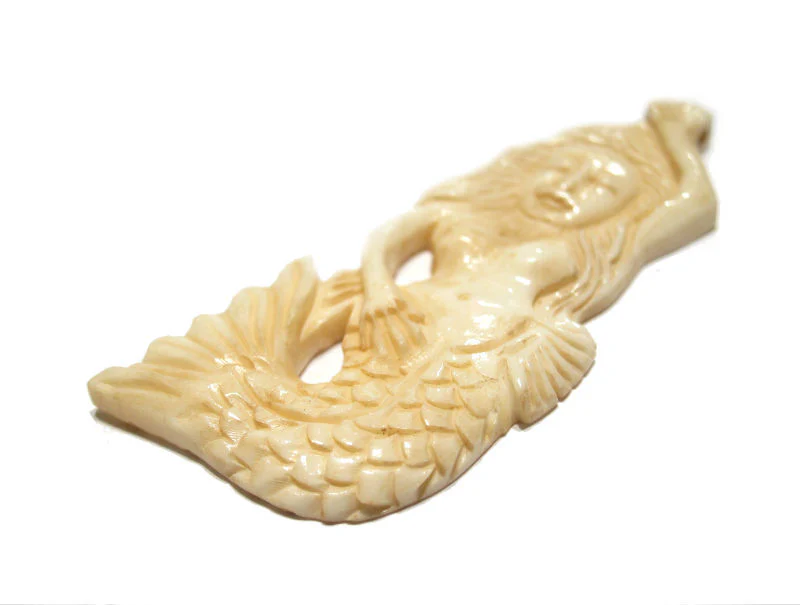 Mermaid Hand Carved Bone Pendant 2 - Image 3