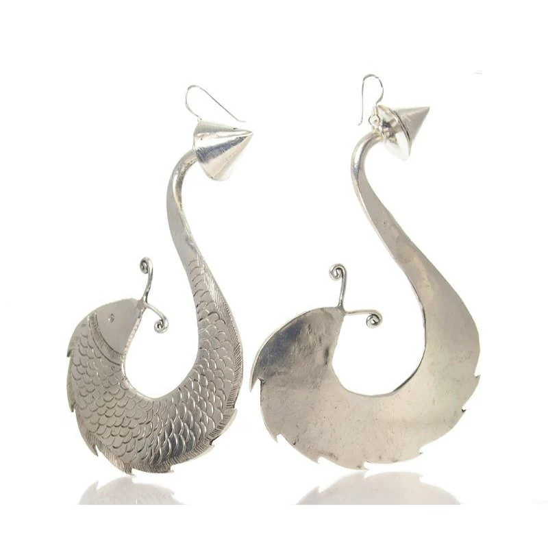 Fish Miao Hmong Traditional Contemporary Temple Earrings, B - Image 2