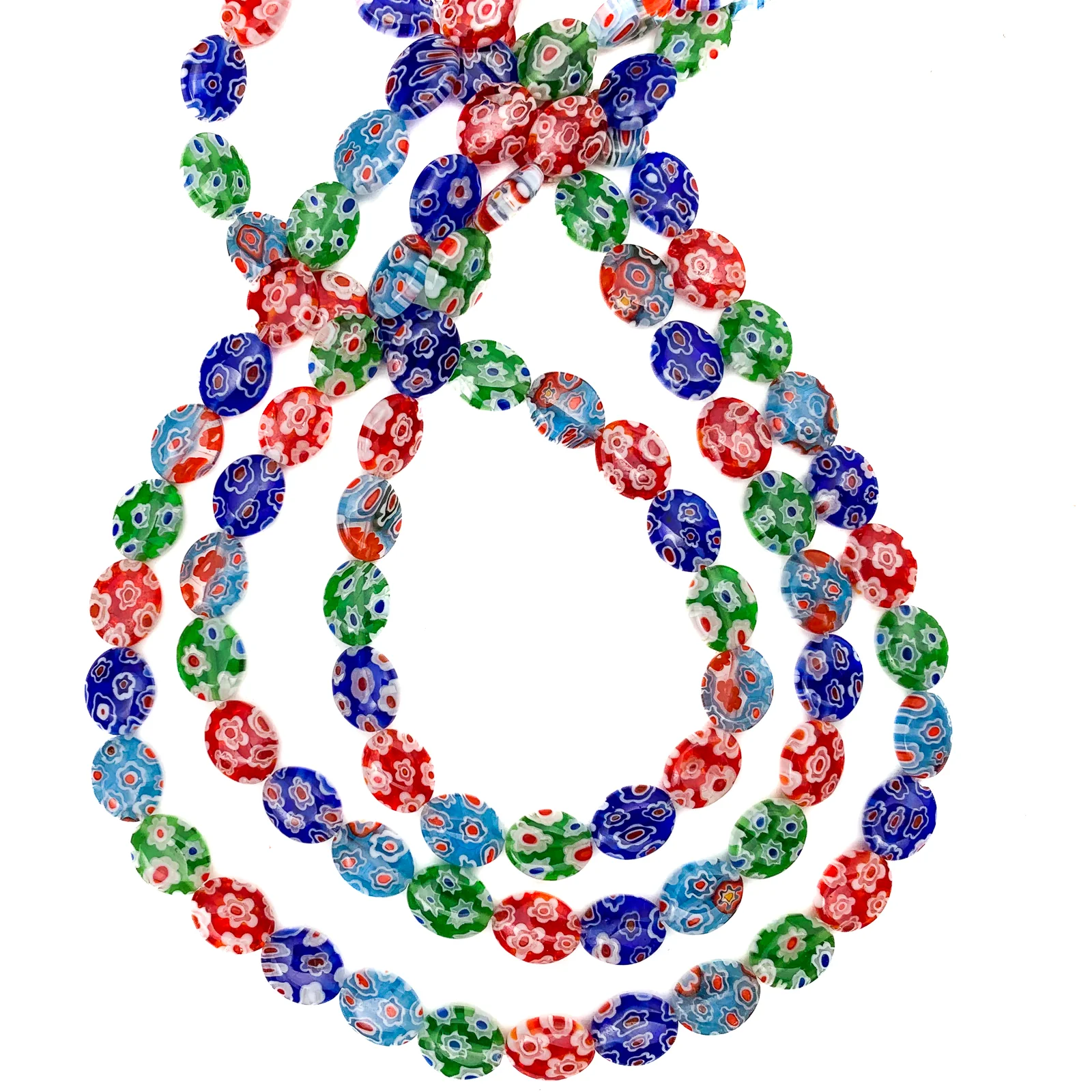 Millefiori 8mm Flat Oval Glass Bead Strand - Image 3