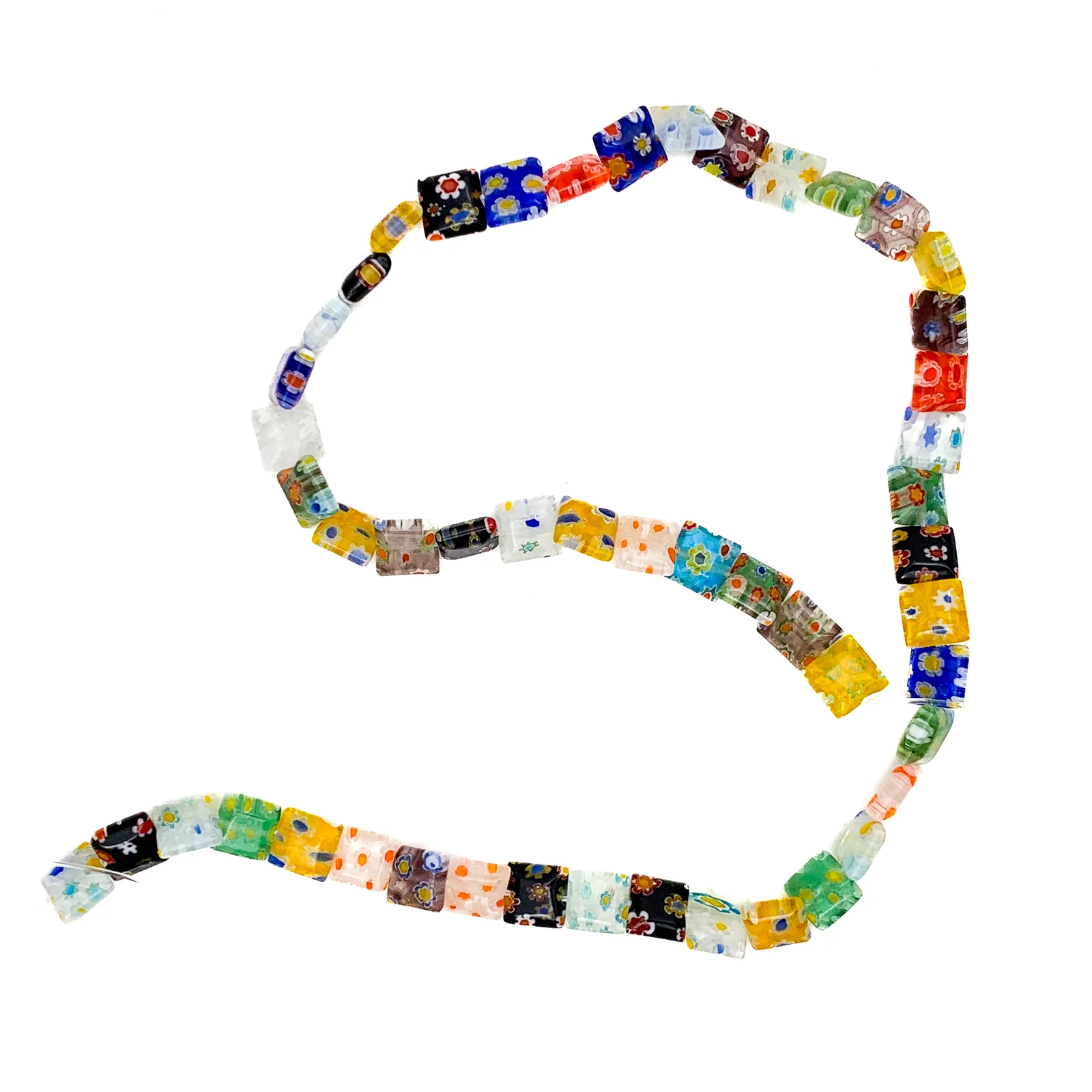 Millefiori Flat Square 8mm Glass Bead Strand - Image 2