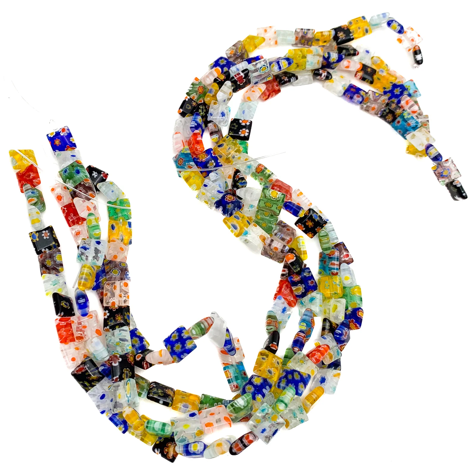 Millefiori Flat Square 8mm Glass Bead Strand - Image 3