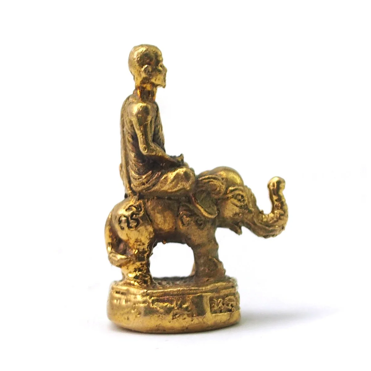 Monk Atop Elephant Brass Statue - Image 2