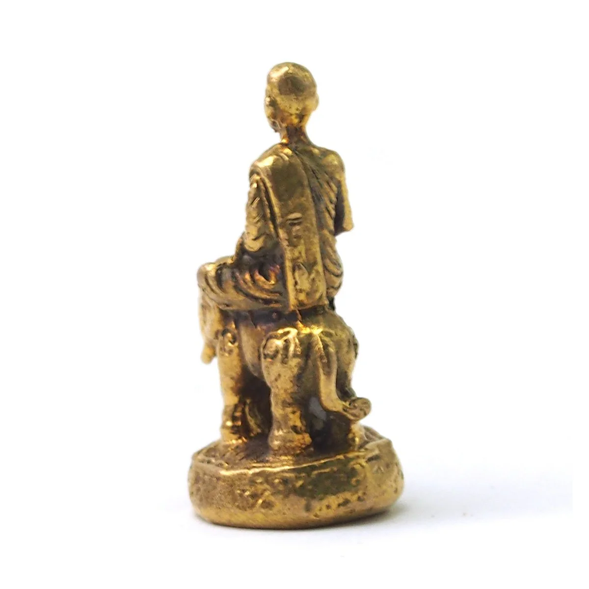 Monk Atop Elephant Brass Statue - Image 3