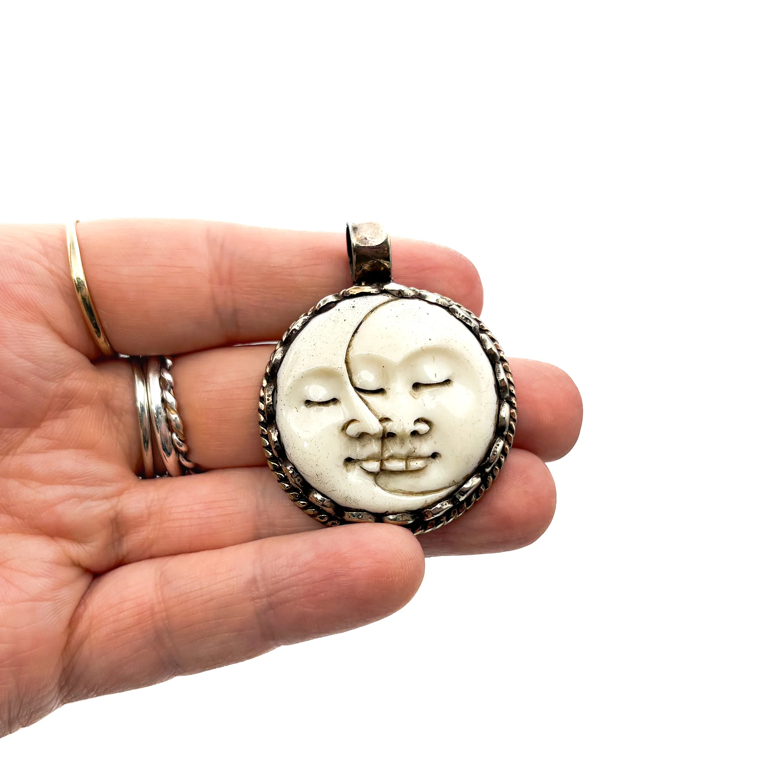 Moon Phase Bone Brass Pendant Amulet 1 PIECE - Image 11