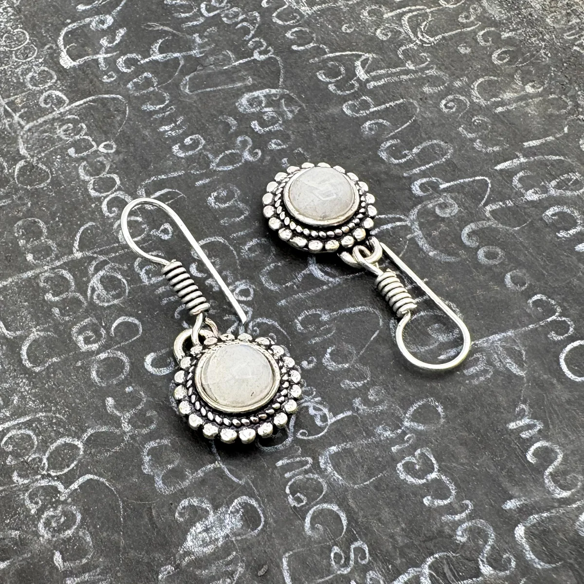 Moonstone Circle Dot White Brass Earrings - Image 3