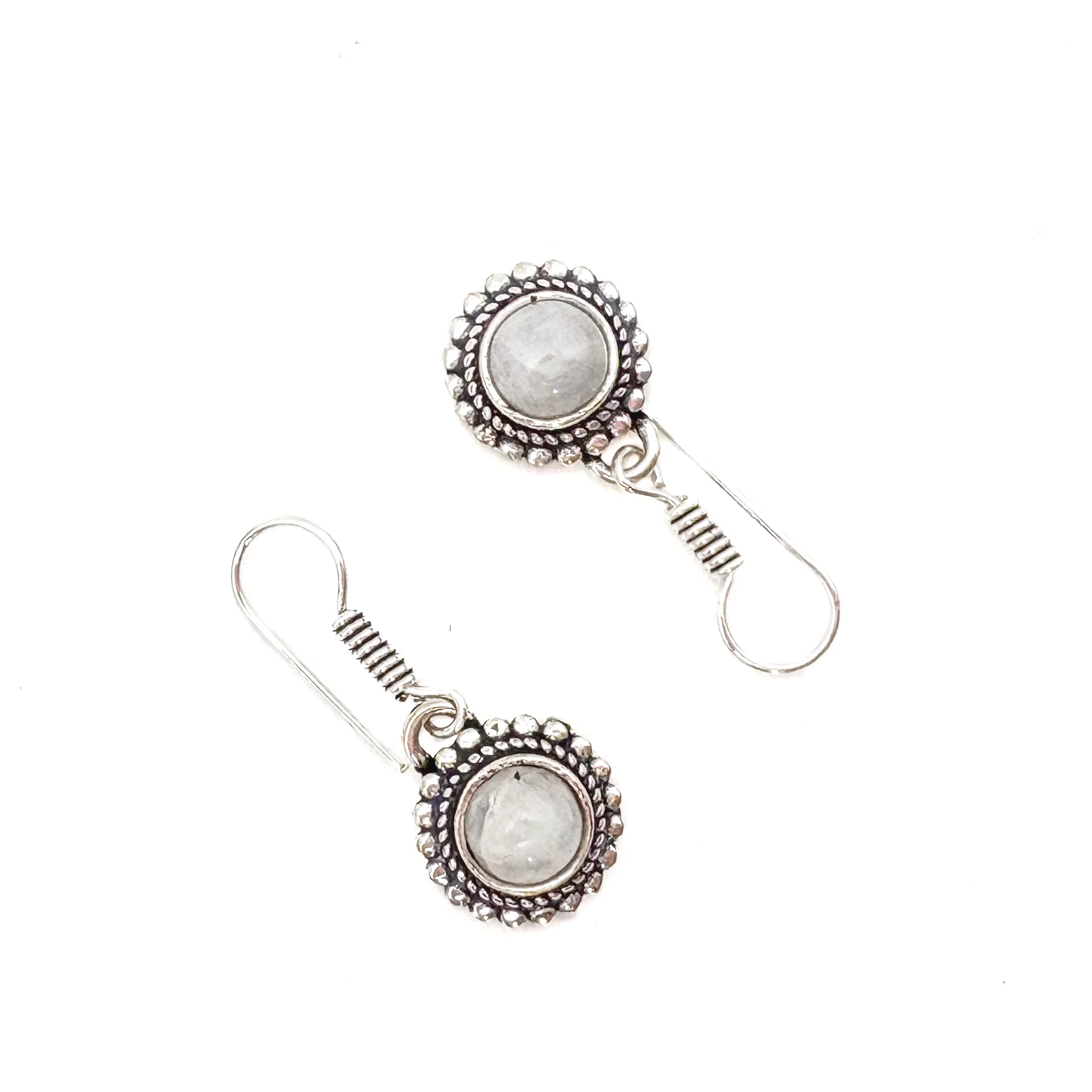 Moonstone Circle Dot White Brass Earrings - Image 4