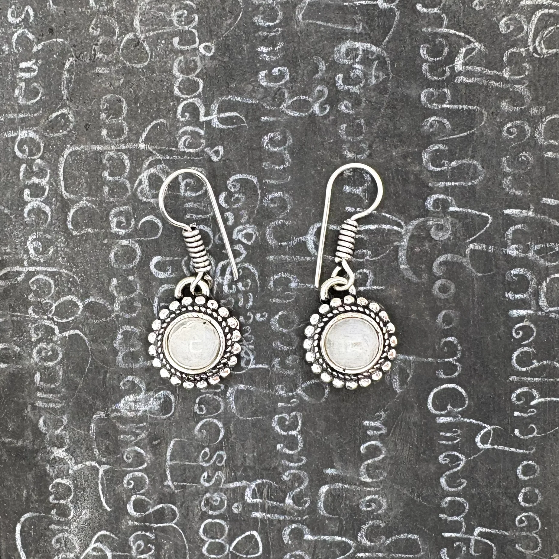 Moonstone Circle Dot White Brass Earrings - Image 5