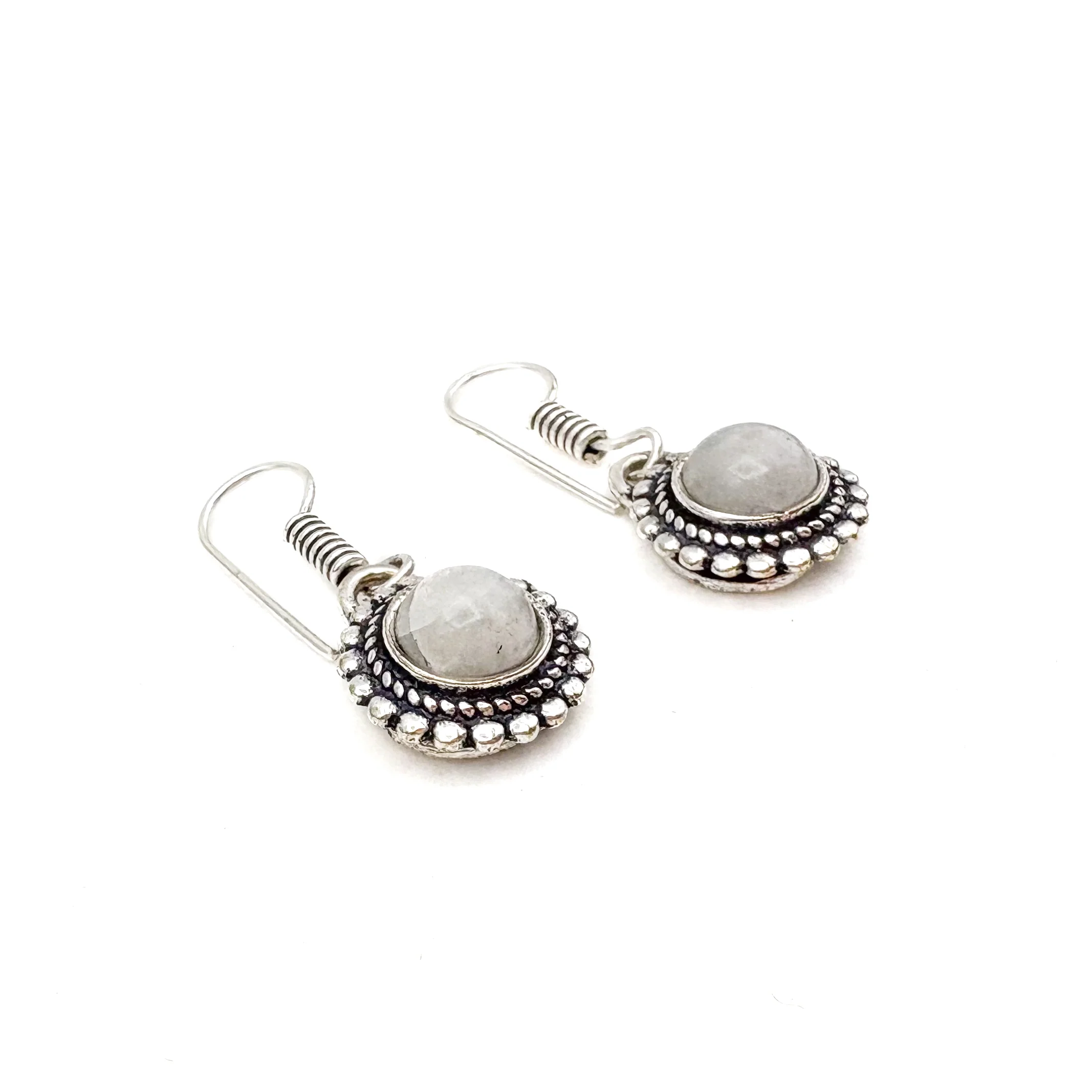 Moonstone Circle Dot White Brass Earrings - Image 6