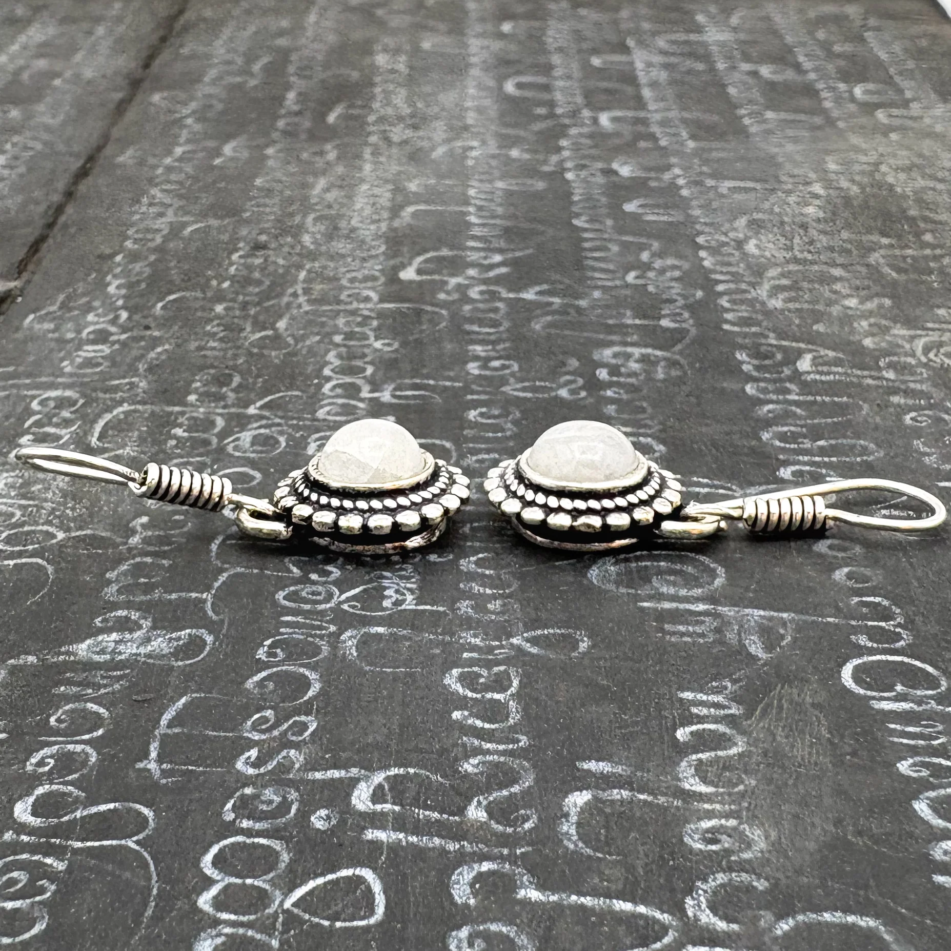 Moonstone Circle Dot White Brass Earrings - Image 7