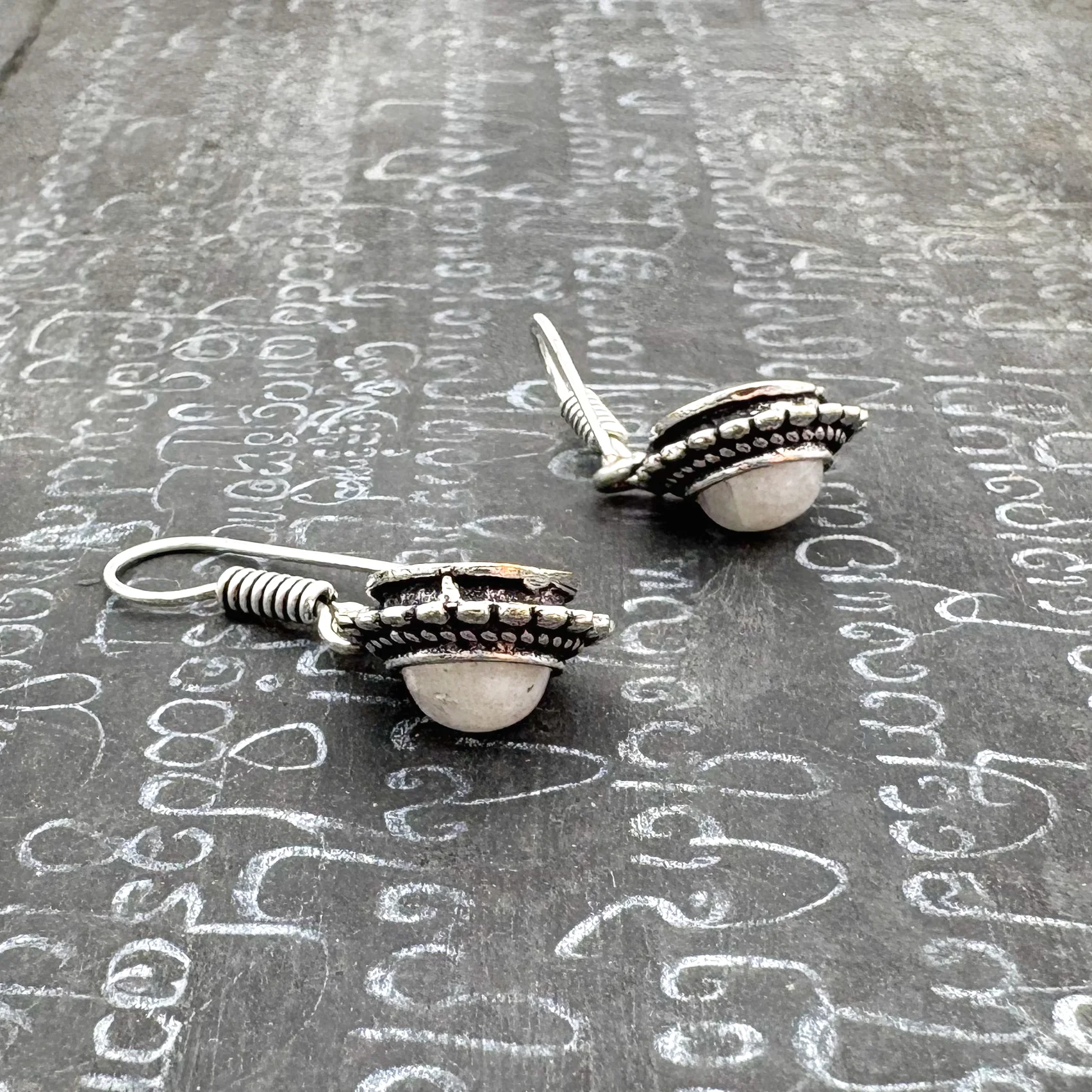 Moonstone Circle Dot White Brass Earrings - Image 9