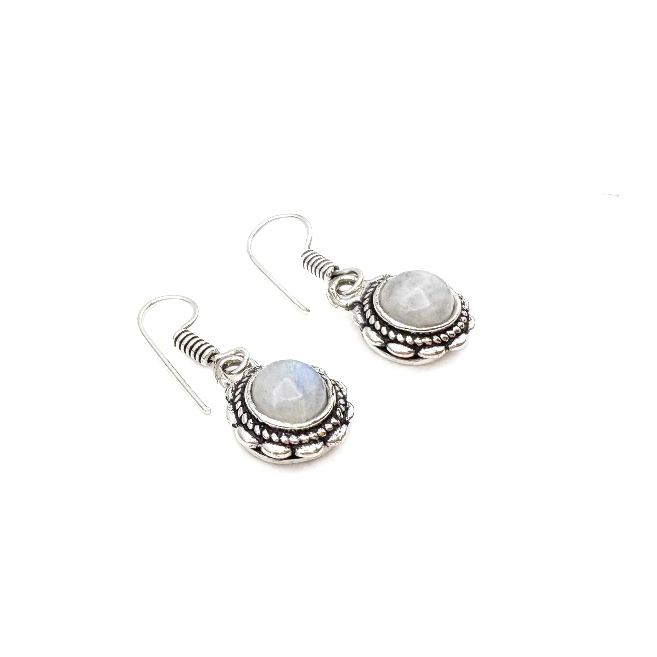 Moonstone Circle Flower White Brass Earrings - Image 10