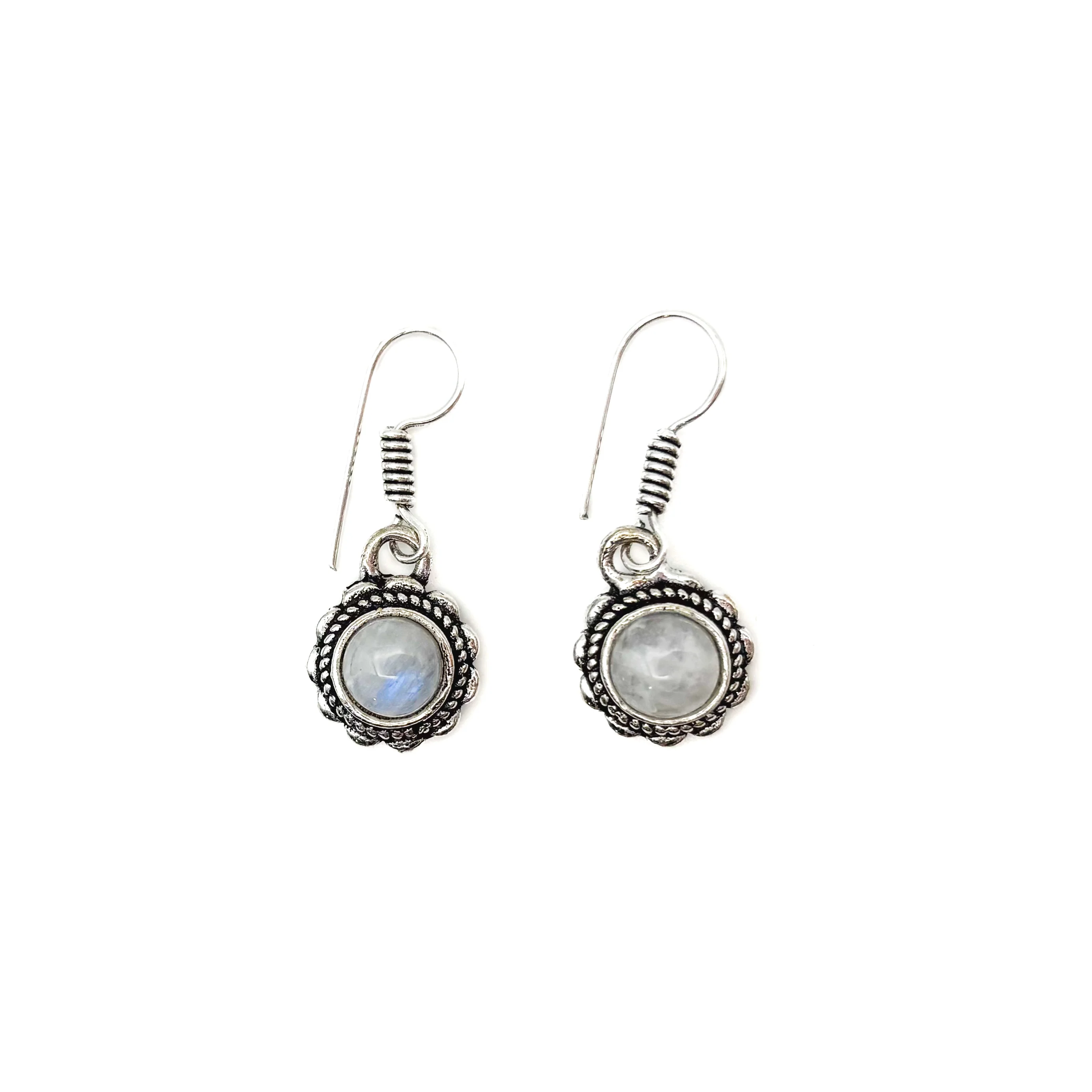 Moonstone Circle Flower White Brass Earrings - Image 2
