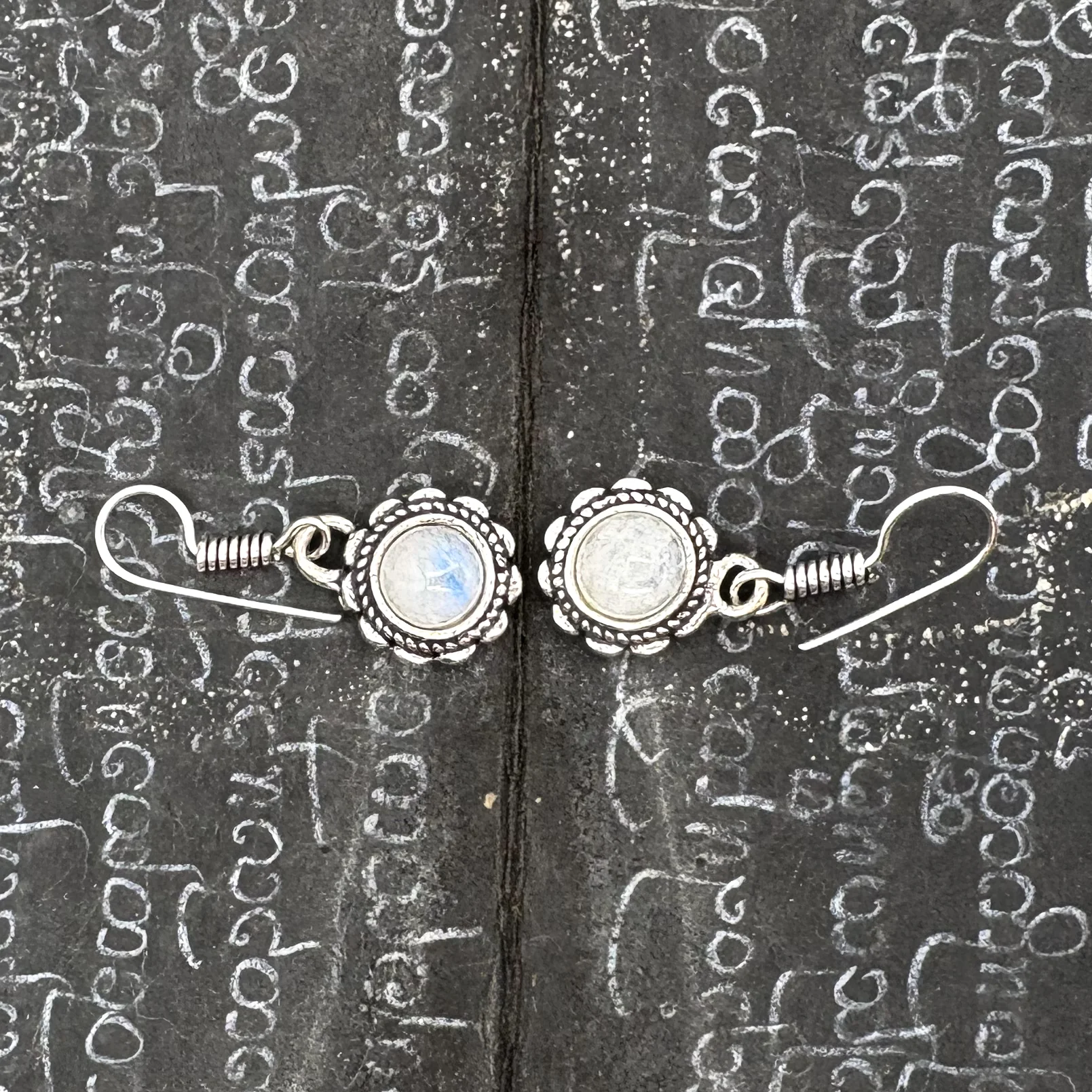Moonstone Circle Flower White Brass Earrings - Image 3