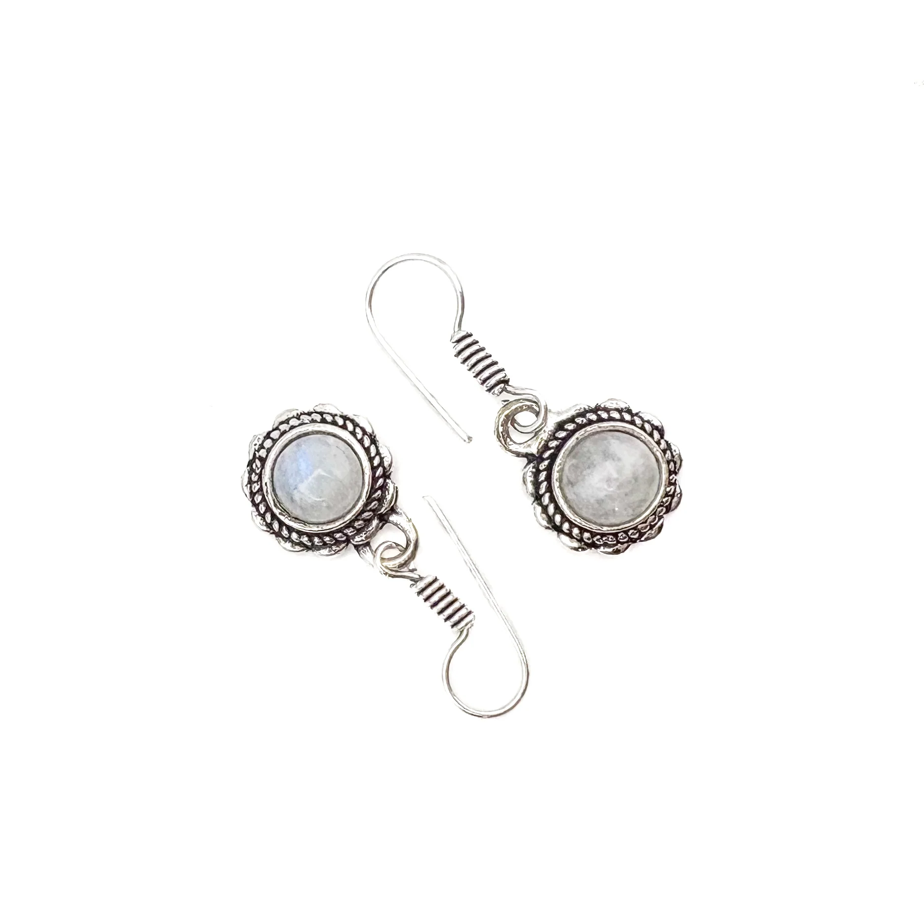 Moonstone Circle Flower White Brass Earrings - Image 4