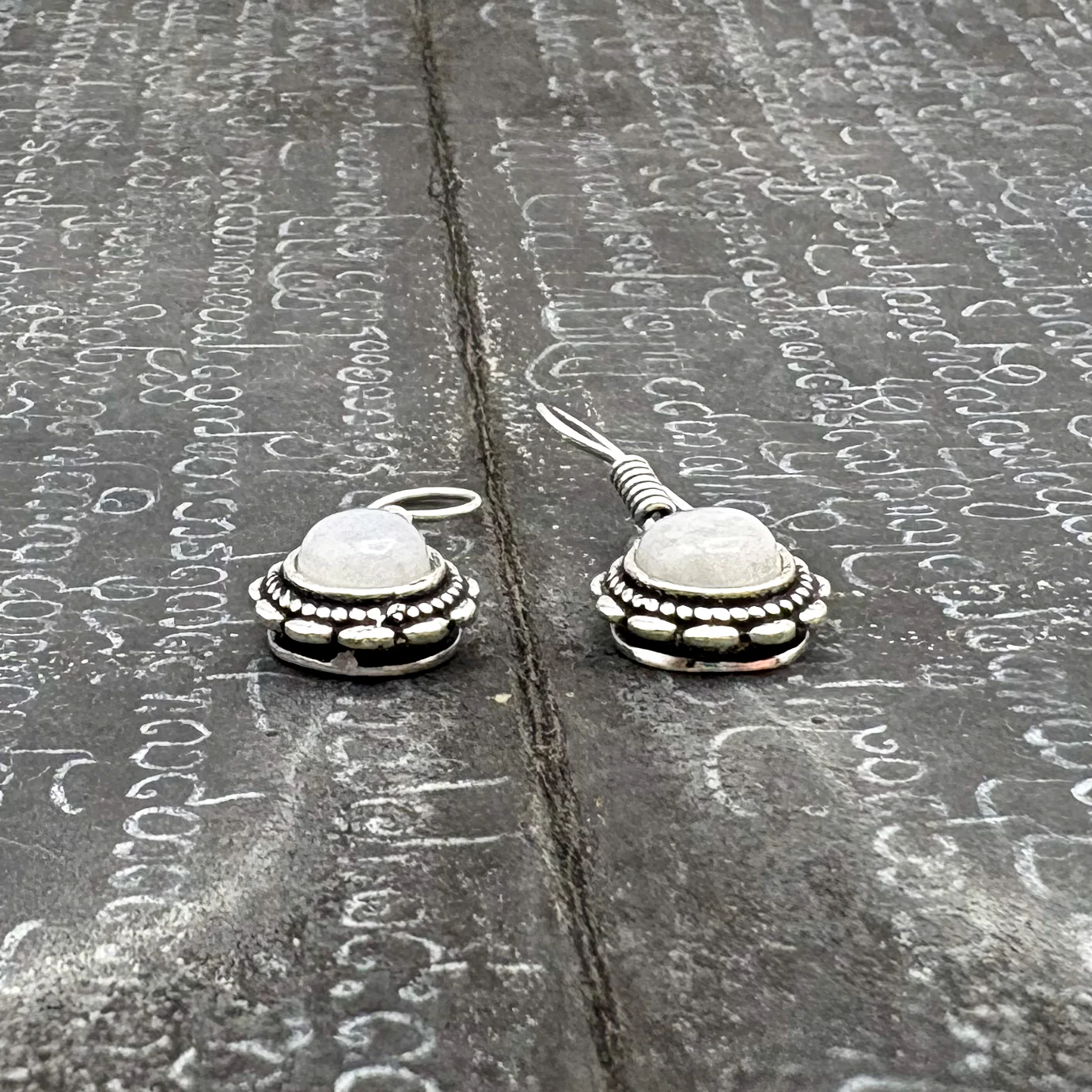 Moonstone Circle Flower White Brass Earrings - Image 5