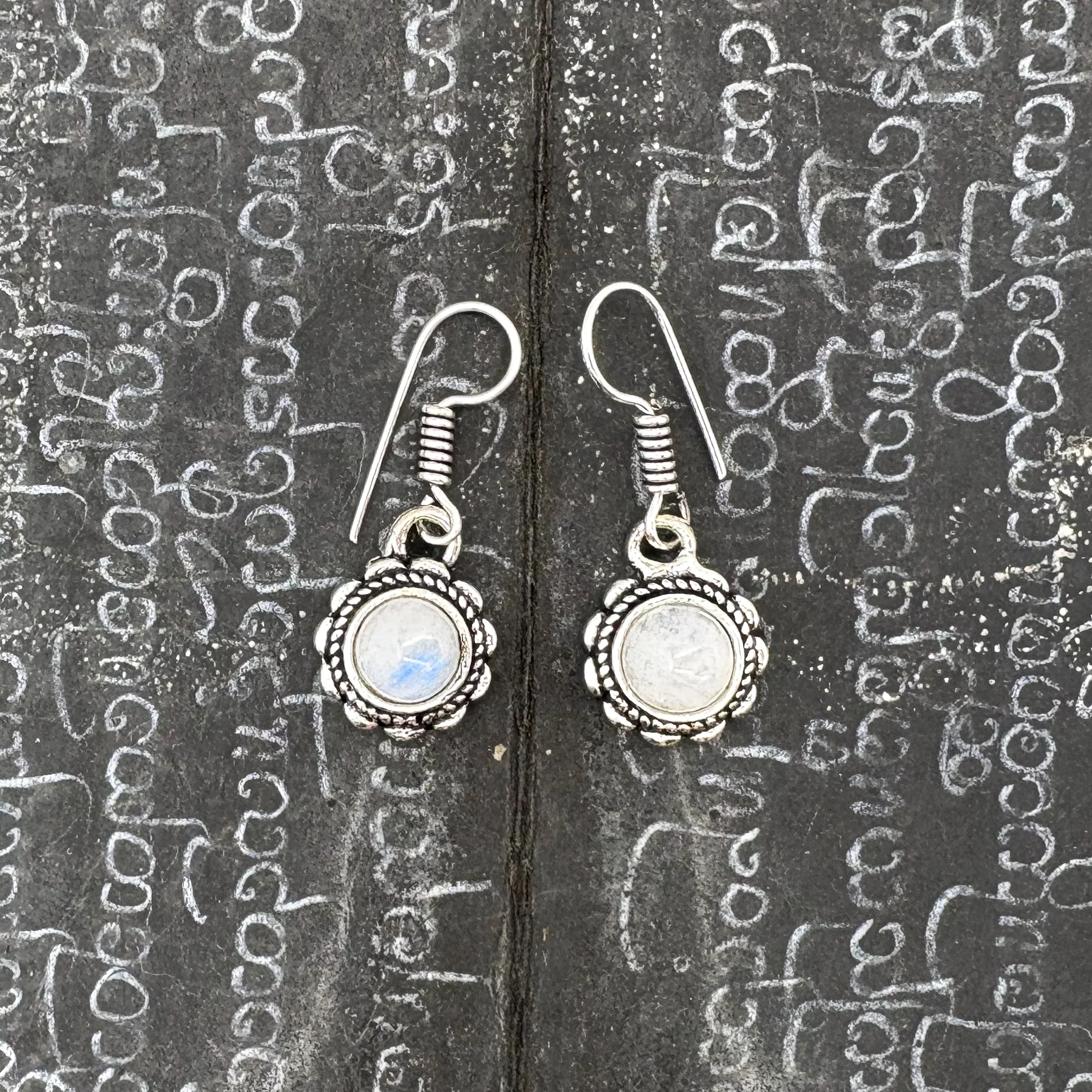 Moonstone Circle Flower White Brass Earrings - Image 7
