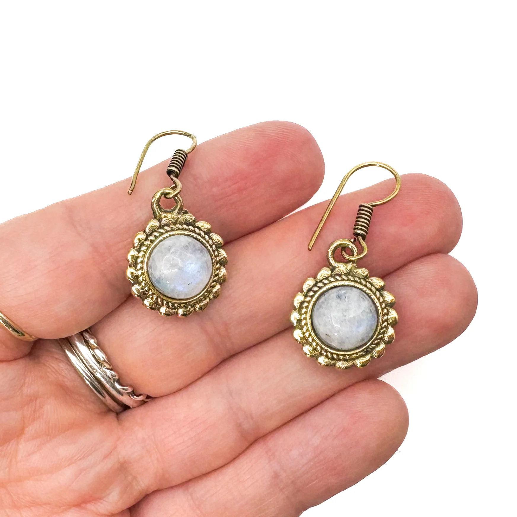 Moonstone Circle Rope Brass Earrings - Image 10