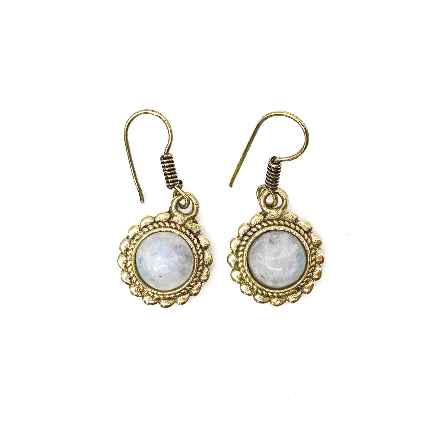 Moonstone Circle Rope Brass Earrings - Image 2