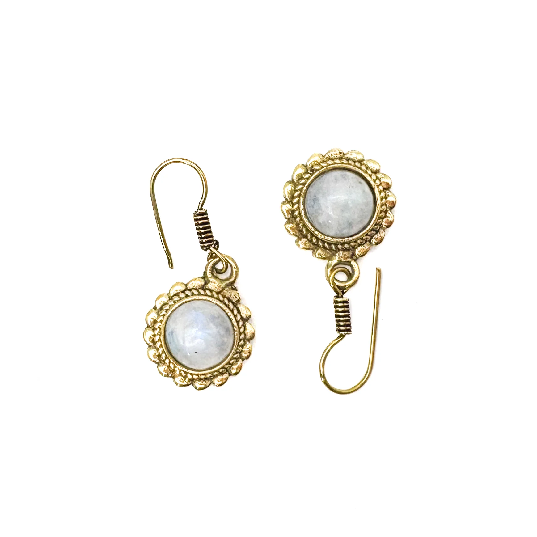 Moonstone Circle Rope Brass Earrings - Image 8