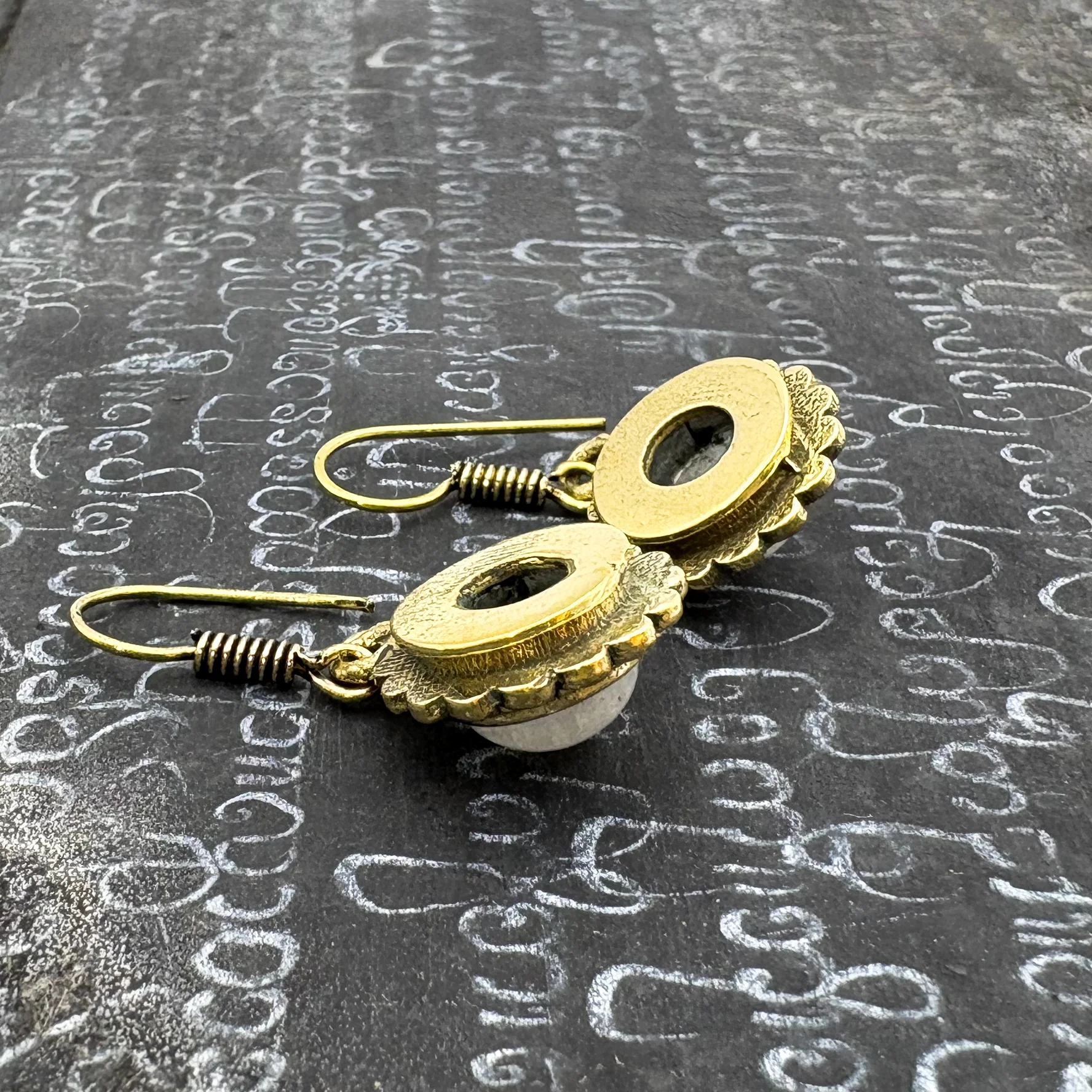 Moonstone Circle Rope Brass Earrings - Image 9