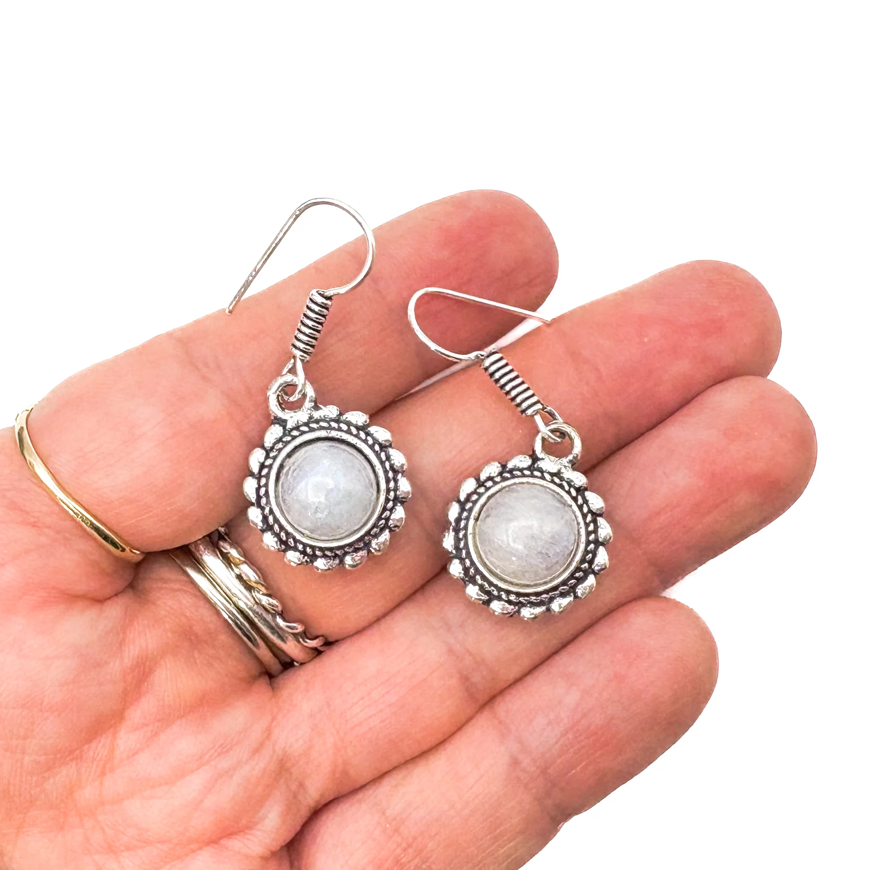 Moonstone Circle Rope White Brass Earrings - Image 10